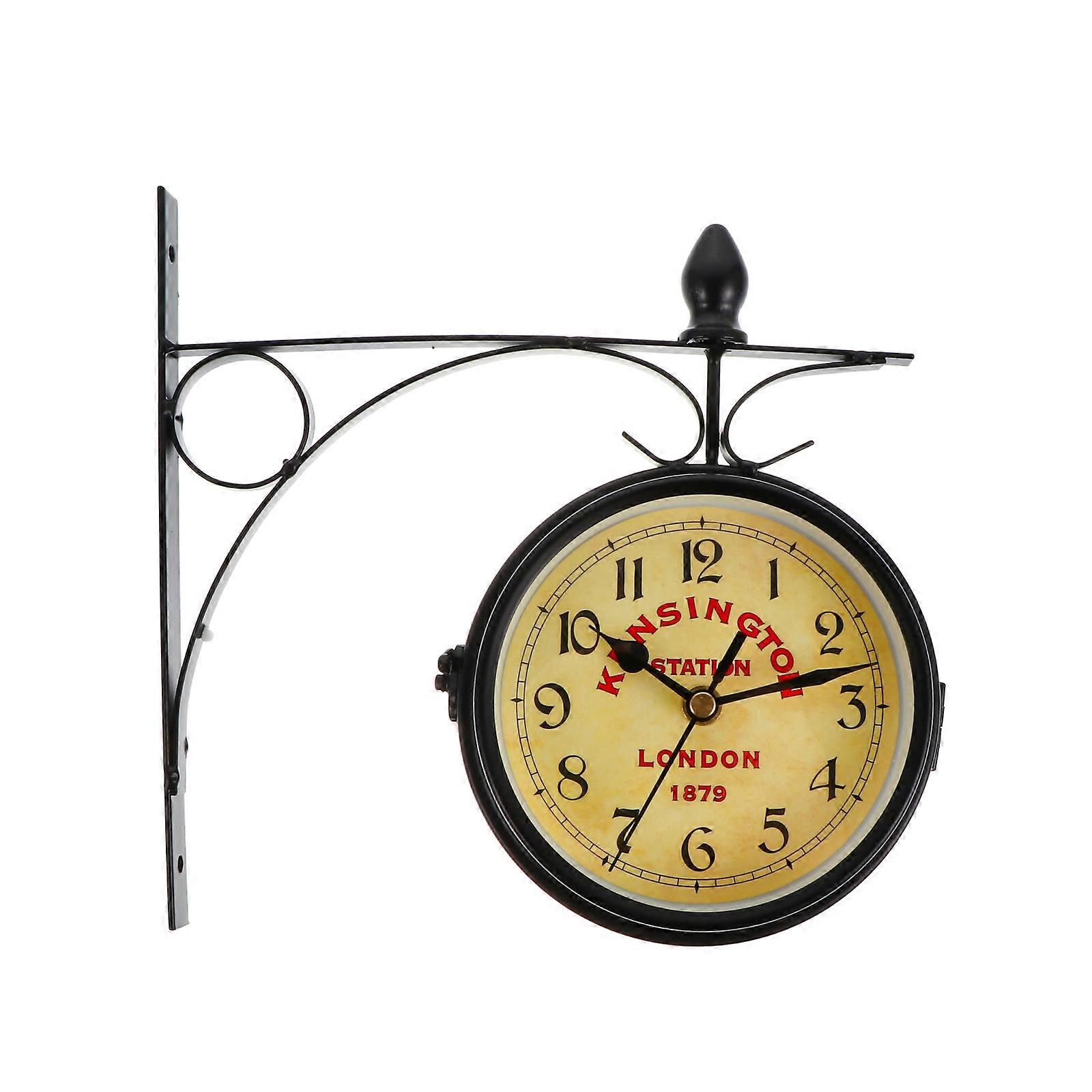 Retro Wrought Iron Wall Clock with Doublesided Design for Room Decoration Assorted Color