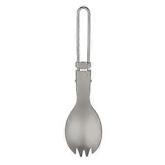 Folding Titanium Spork Lett slitesterk design Kompakt størrelse Varmebestandig Allsidig for utendørs camping og fotturer Håndtak i rustfritt stål One Piec