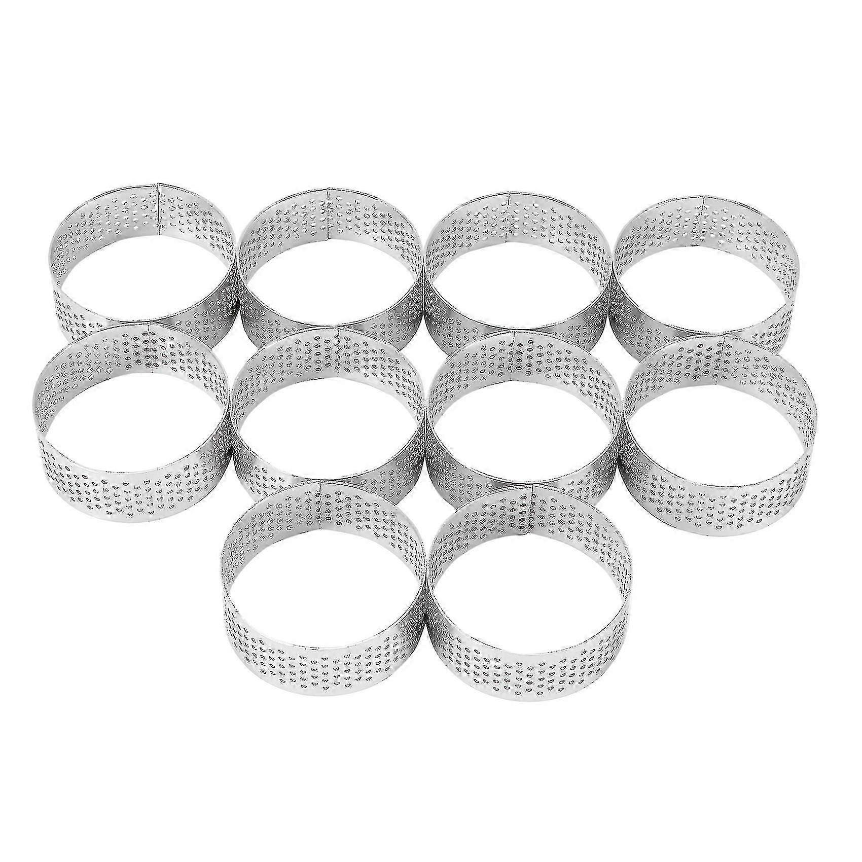10 Pack 5cm Stainless Steel Tart Ring, Heat-resistant Perforated Cake Mousse Ring, Round Ring Suitable for Baking