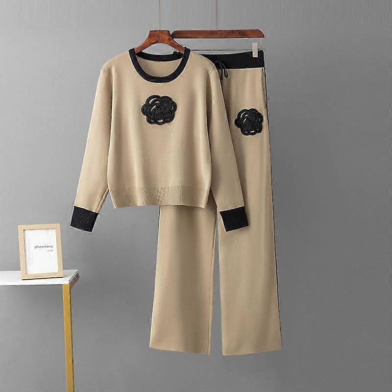 Casual Knitted Two Piece Women Sets Floral Sweater Matching Sets