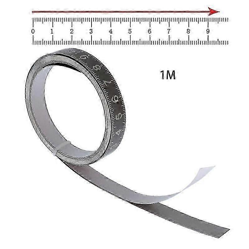 1m/2m/3m Adhesive Sticky Tape Measure with Backing, Metric Steel Ruler (Black)