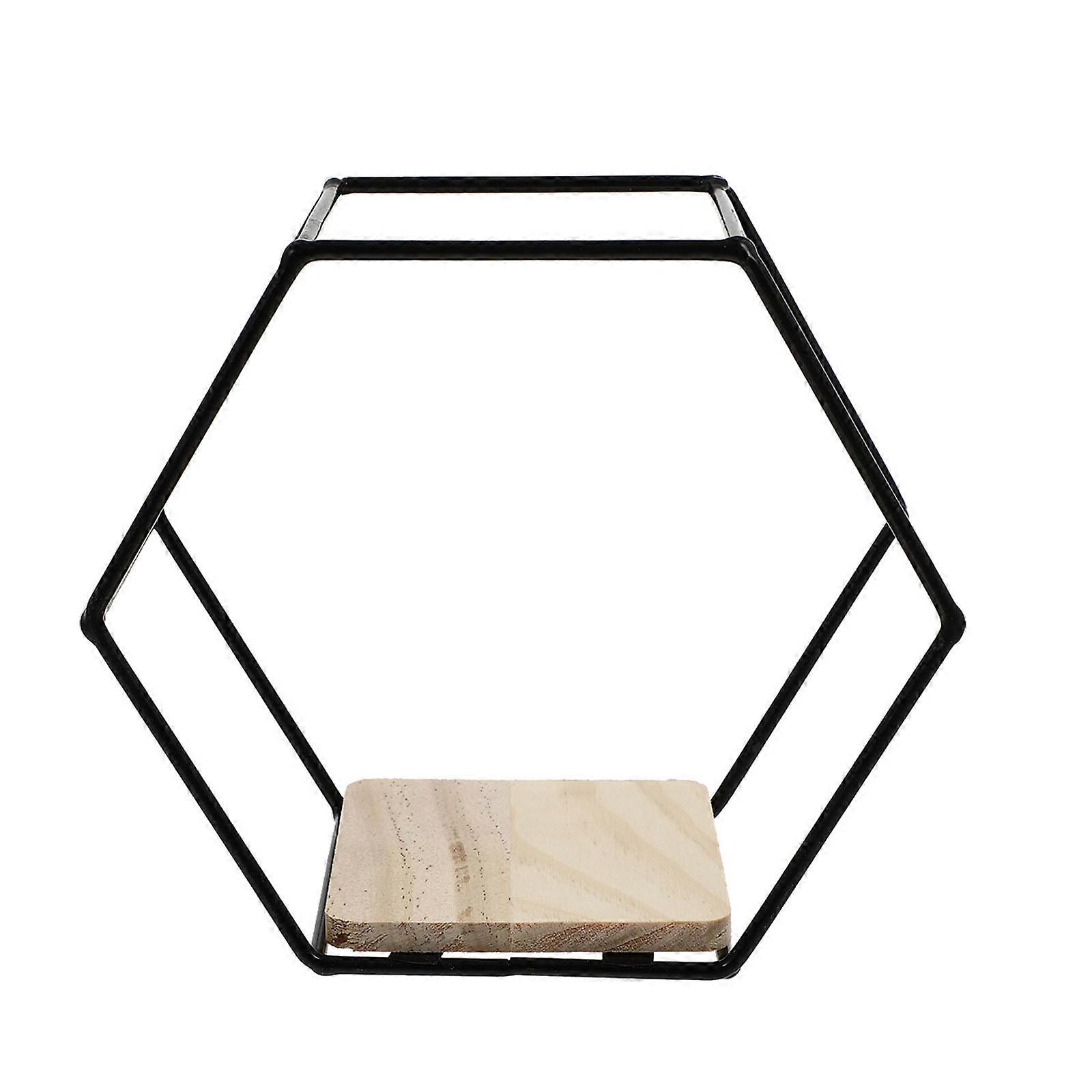 Hexagon Shape Storage Rack for Wall Storage 1Pcs Iron and Wood Hanging Shelf
