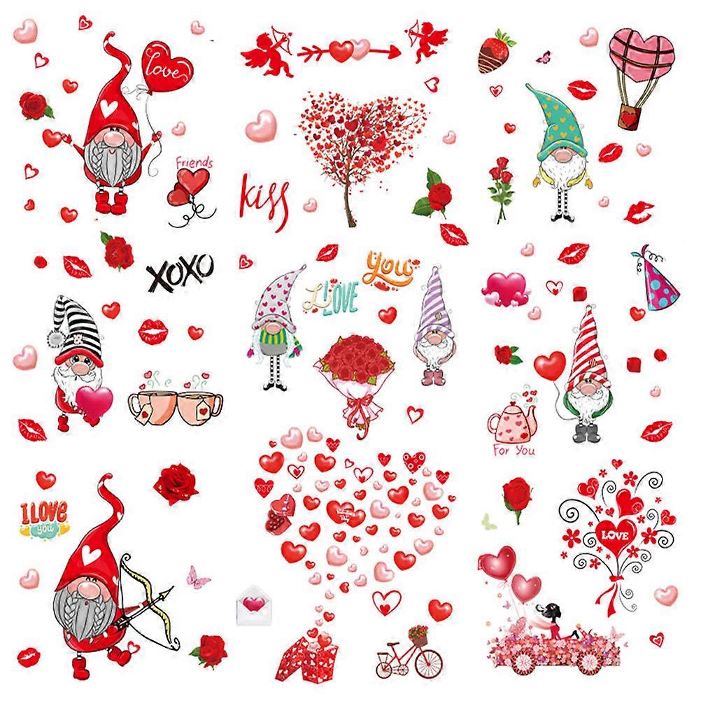Valentine Window Cling Stickers Gnome Heart Decal Decorations 30x20cm Multi-colored 9 Sheets