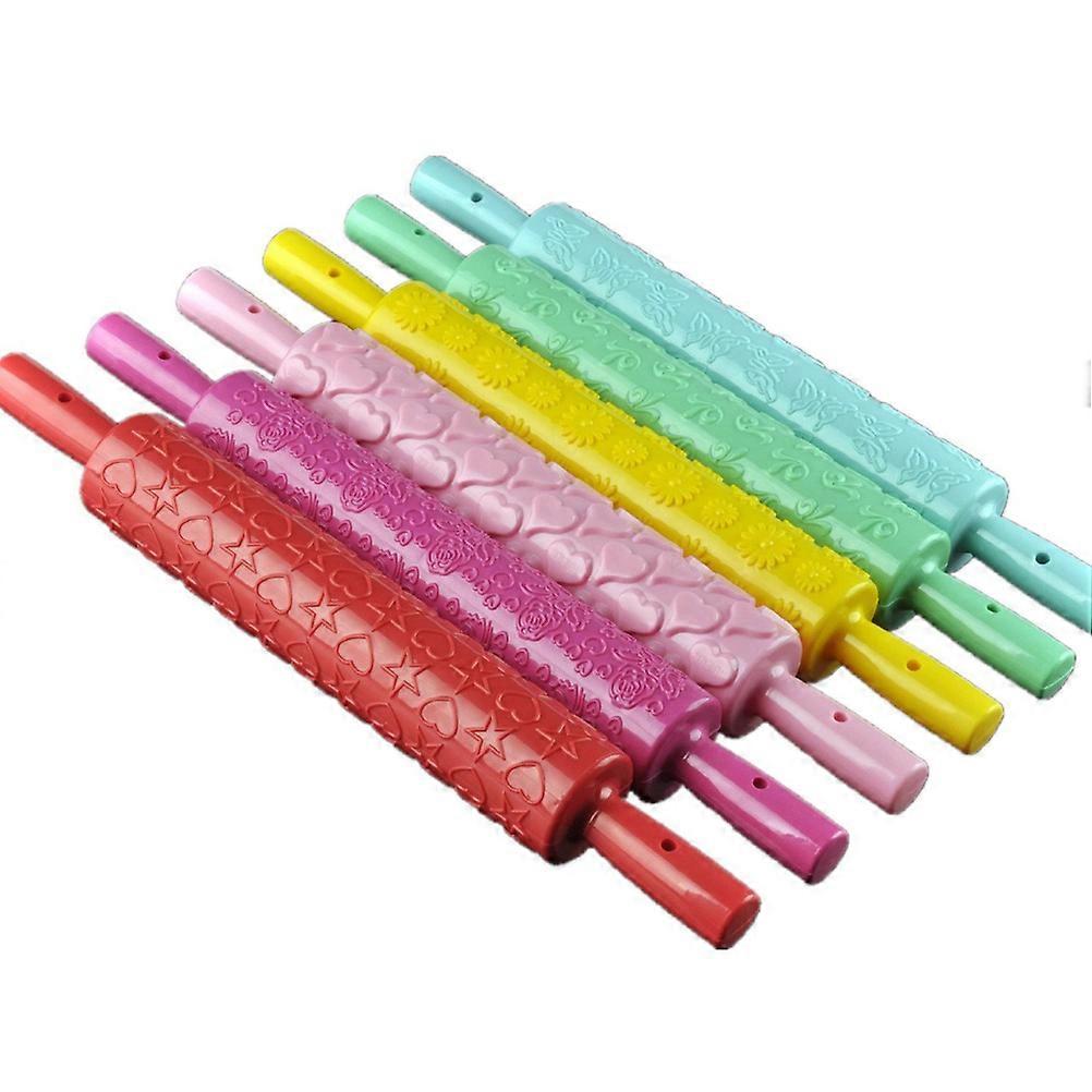Fondant Rolling Pin Embossing Pastry Dough Rolling Tool Random Color Food Grade Hard Plastic For Professional Pastry Chefs 1Set