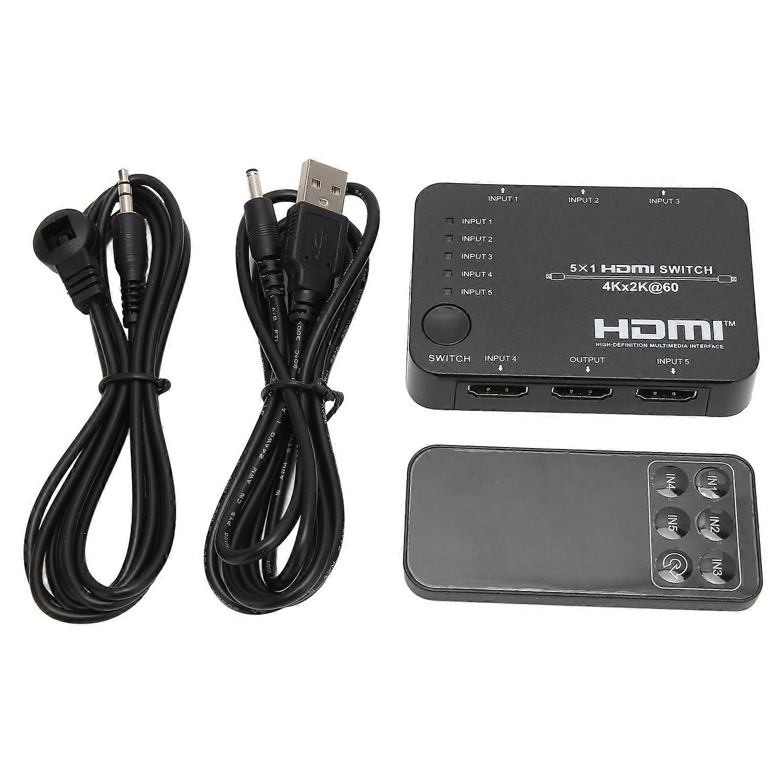 Commutateur vidéo multimédia HD 5 entrées 1 sortie 4K2K 60 Hz, transmission en temps réel, adaptateur vidéo HD