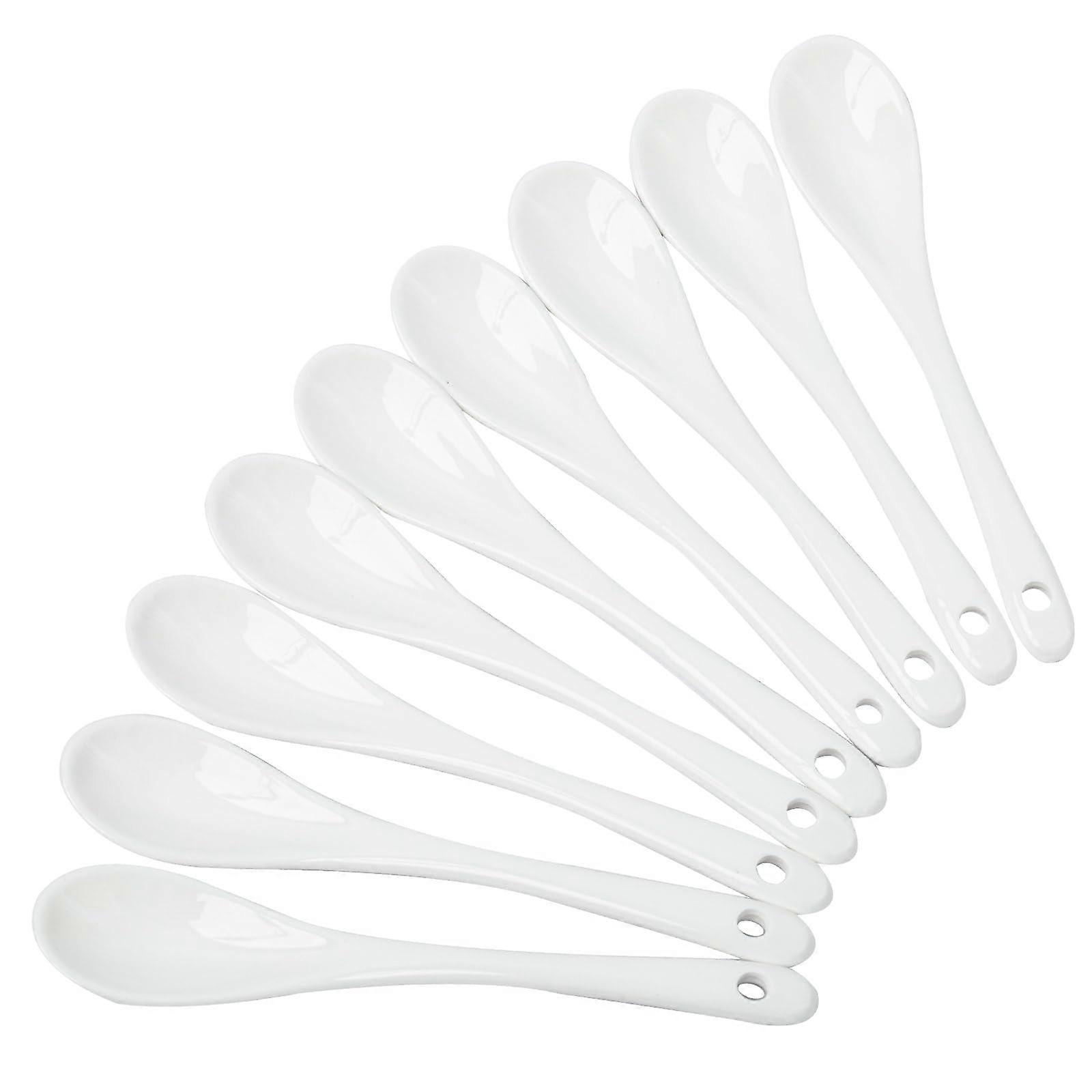 Porcelain Egg Spoons Set With Holes, 9-Piece, White