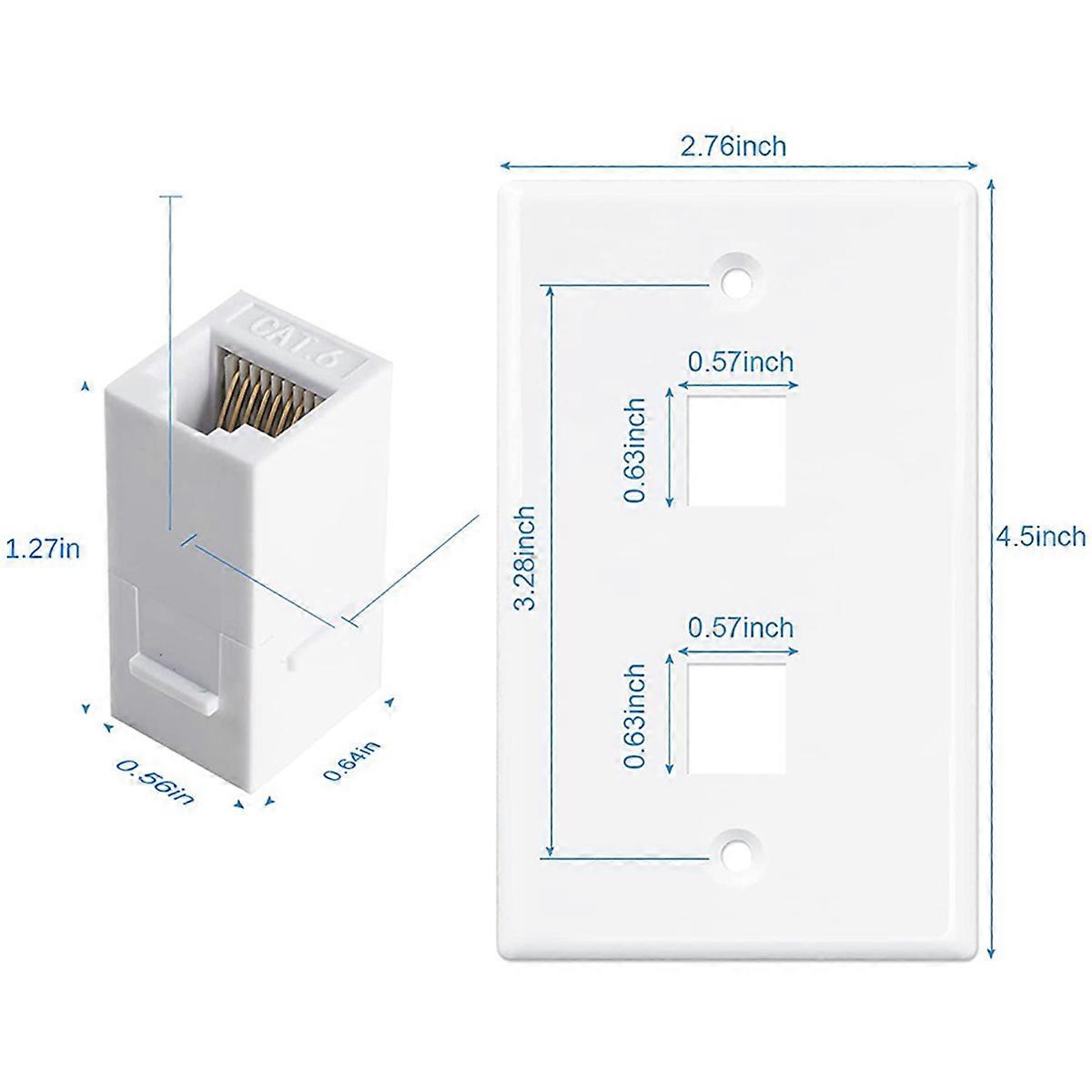 2-Port-Ethernet-Wandplatte, Cat6-Buchse auf Buchse, RJ45-Inline-Koppler, Wandsteckdose, weiß