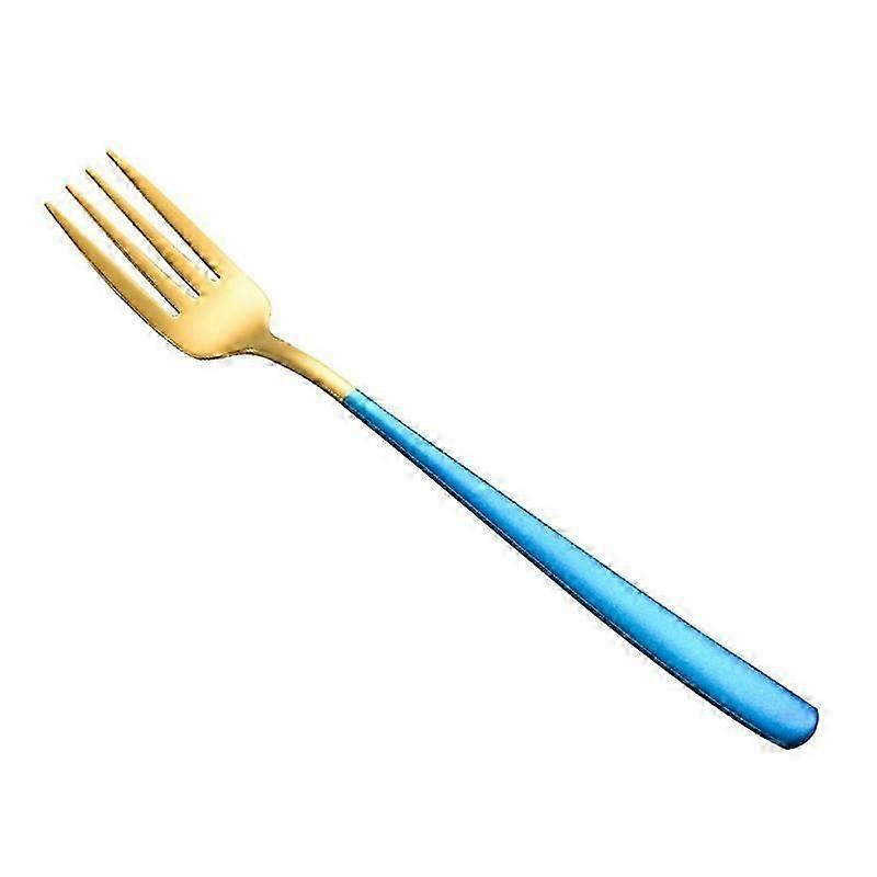 6 pieces of stainless steel fork Korean household long-handled salad fork steak fork fruit fork creative western tableware gold blue