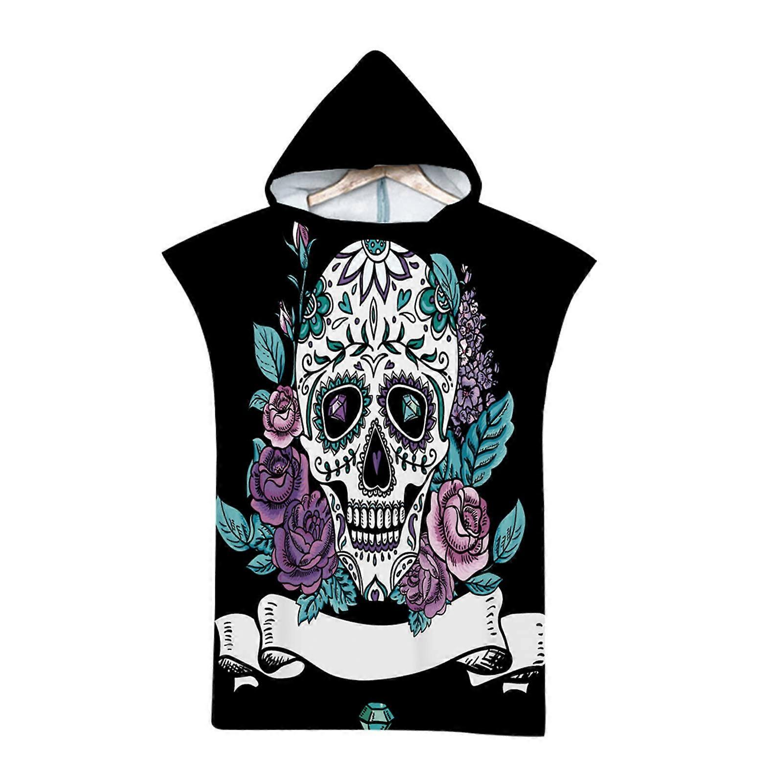 Skull Pattern Microfibre Poncho Towel Quick Drying Beach (Green Leaves)