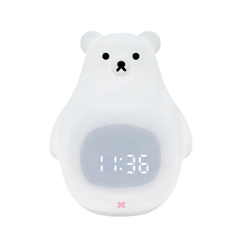 Big white bear alarm clock light silicone pat remote control color light with time USB charging student night light