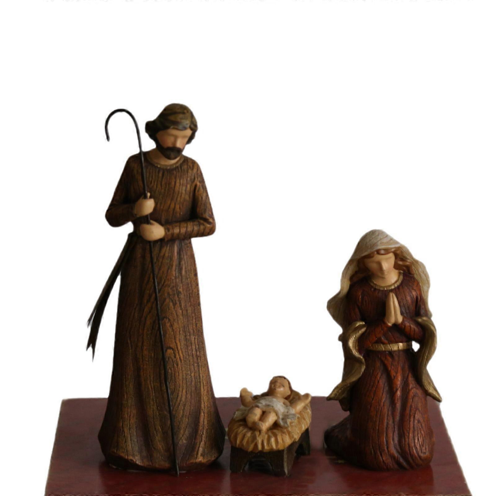Premium Christmas Manger Figurines Religious Nativity Scene Table top Decoration Resin Craft For Home Shelf Display