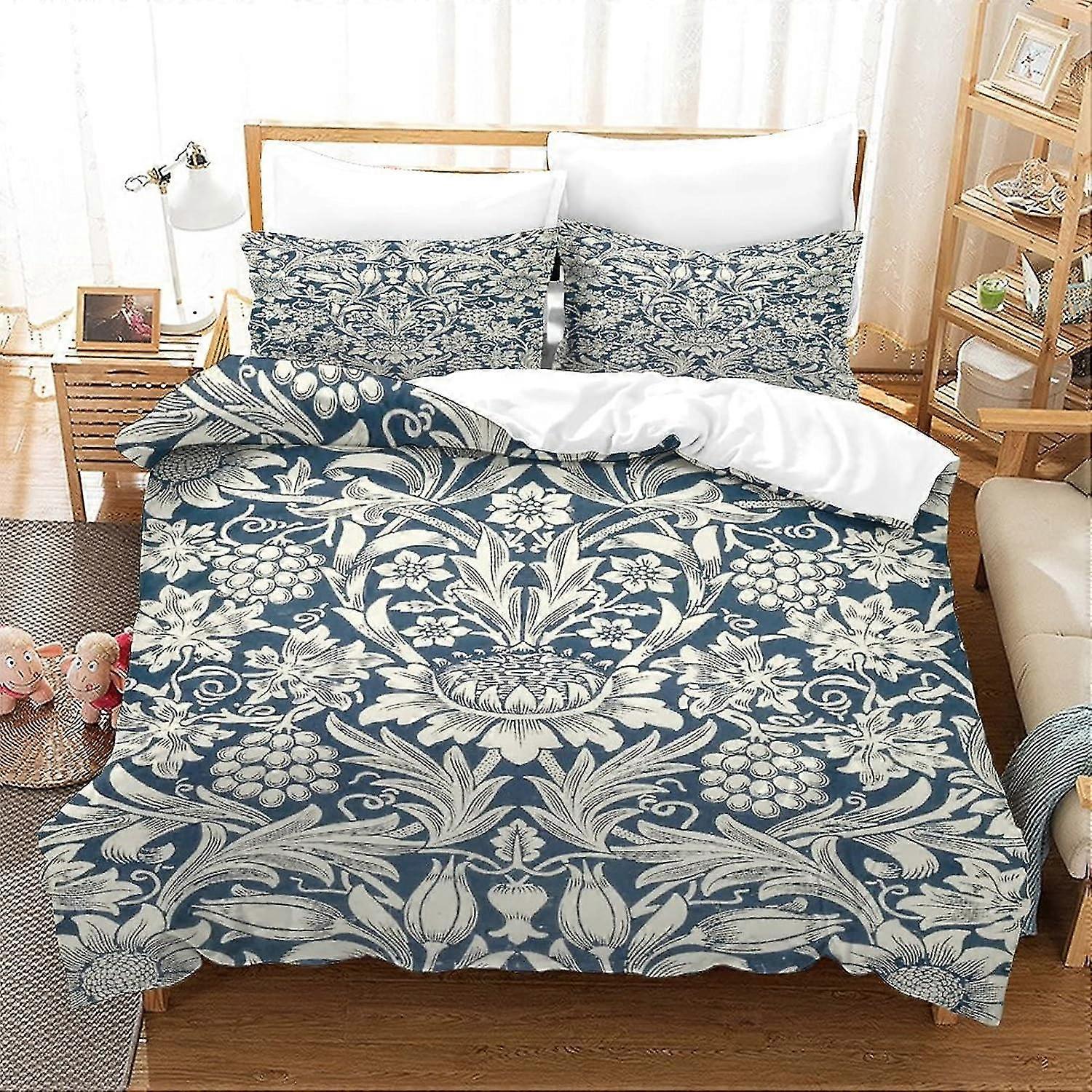 Floral Pattern 3D Print Duvet Cover Set Lightweight Microfiber Quilt Bedding Set