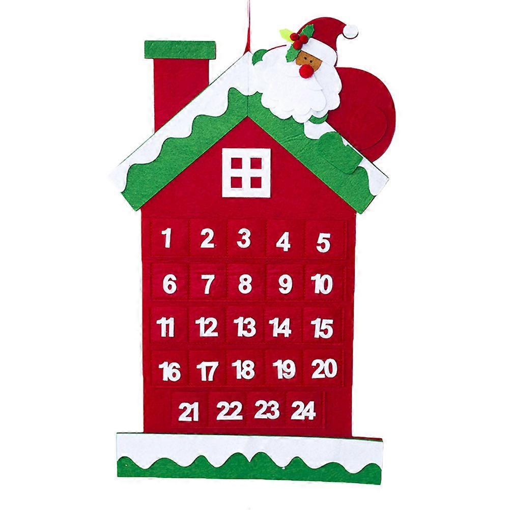 Holiday Countdown Calendar Decor Felt Material House Shaped Wall Door Hanging Christmas Celebration 65 x 34 x 0.5cm 1PC