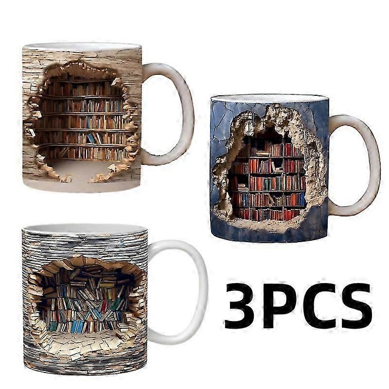 2024 3D Bookshelf Mug-Library Book Shelf Mugs, Book Lover Ceramic Mug