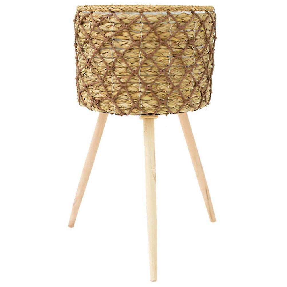 Sturdy Decorative Flowerpot Stand Simple Storage Rack Durable Straw Wood Potted Plant Holder for Room Garden Use