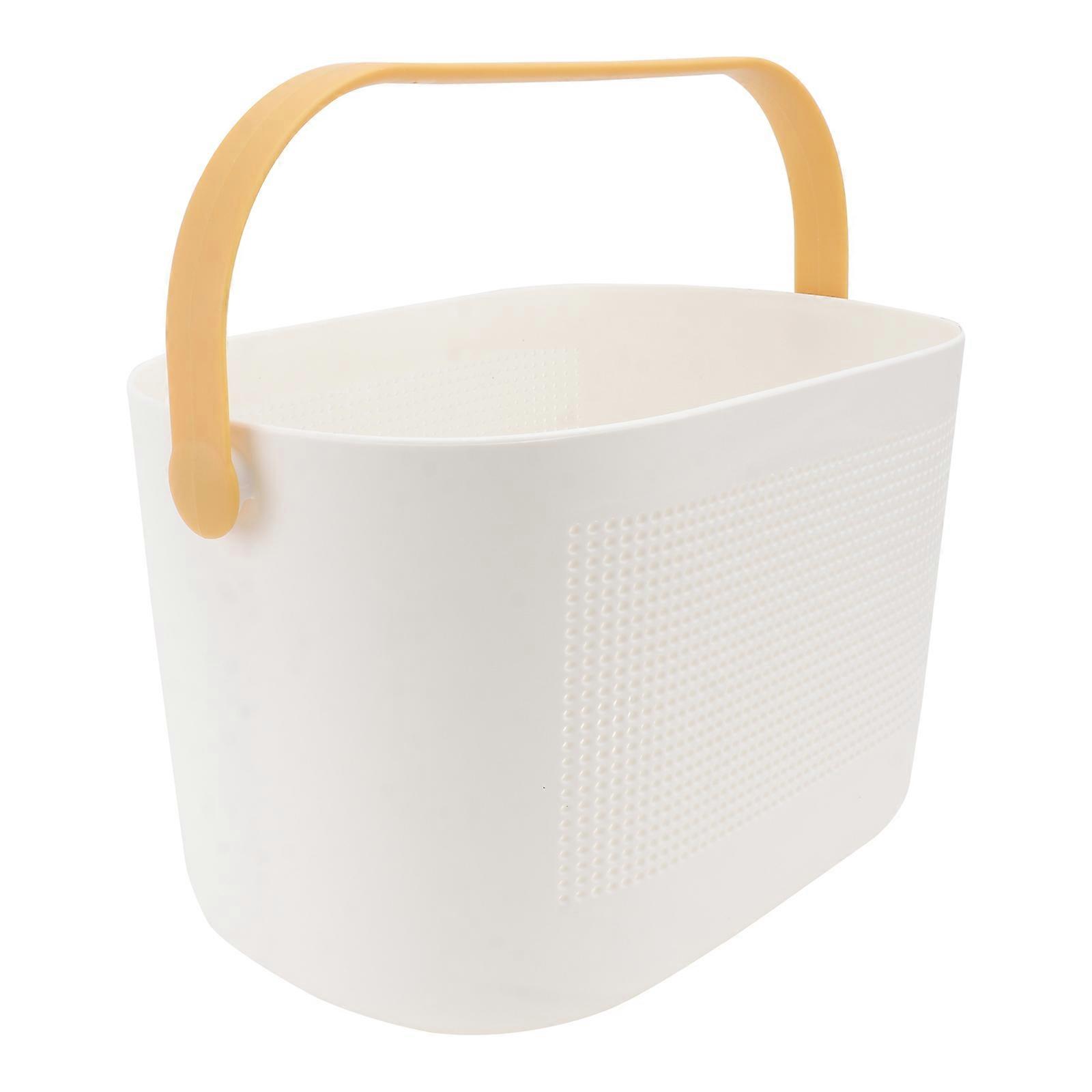 PP Plastic Portable Toiletries Organizer Handheld Draining Storage Basket for Bathroom Supplies, Hollow Out Design, Lemon Yellow