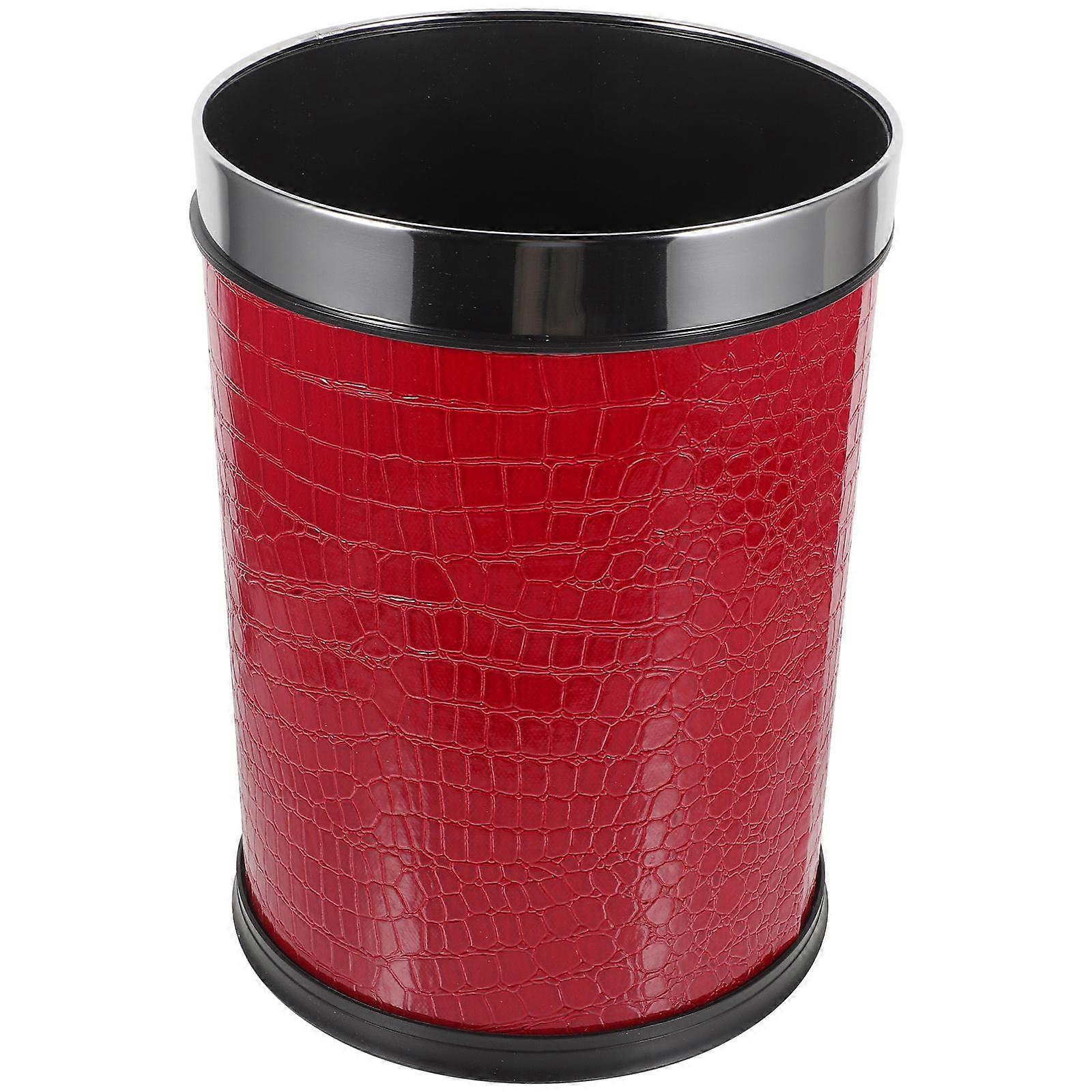 Stylish Large Capacity Round Trash Can for Bedroom, Office & Hotel Use – Easy Access Garbage Bin with Red Pattern Design