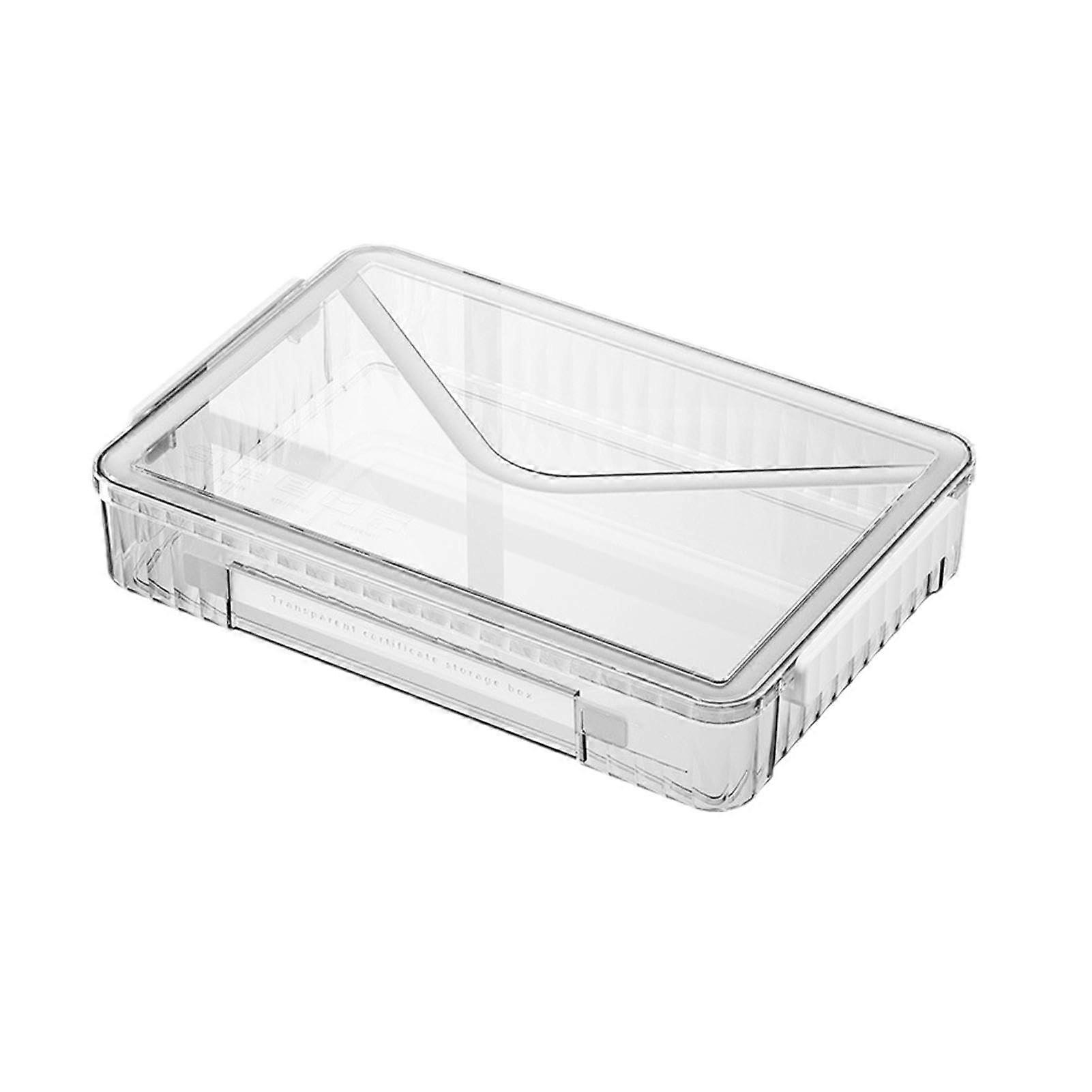 Clear File Box with Handle, Stackable Portable Project Case, White Paper Storage Box for Photos, Scrapbooks, and Letters