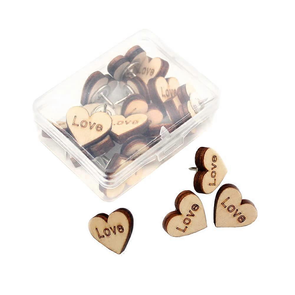 Pack of 20 wooden heart push pins, drawing pins, thumbtacks, marking pins for photos, cork board.