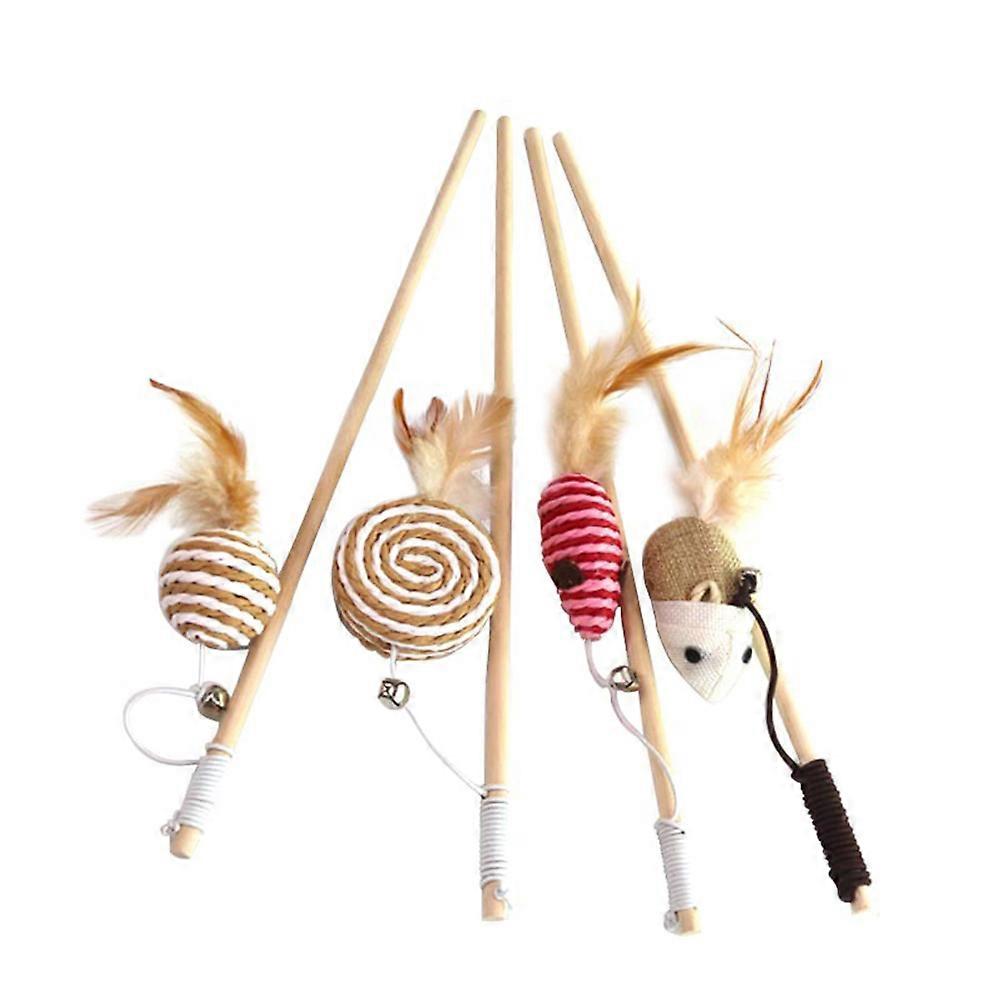4pcs Interactive Cat Teaser Wand with Mouse Bell, Funny Wood Stick for Kitten Training, Engaging Playtime & Bonding with Pets