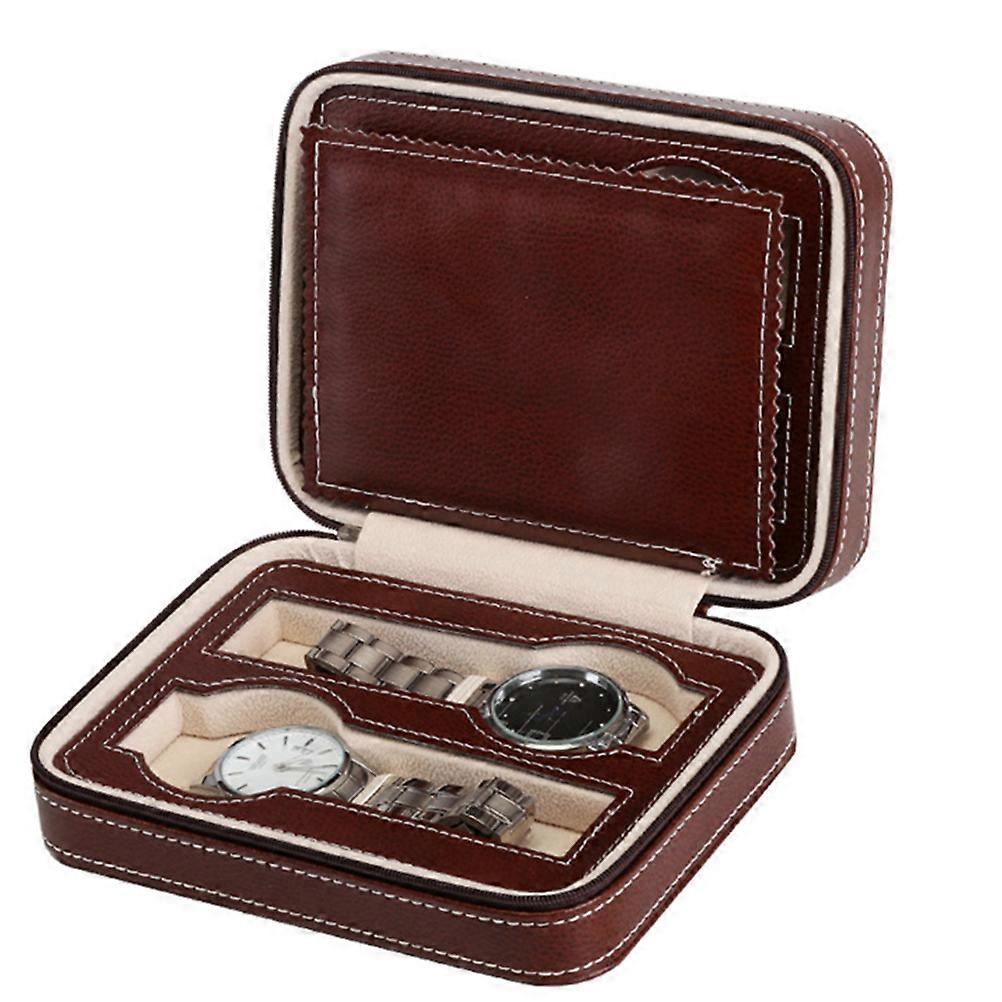 Luxury Watch Box with Zipper for Safe Storage and Organization Coffee Color Four Sets