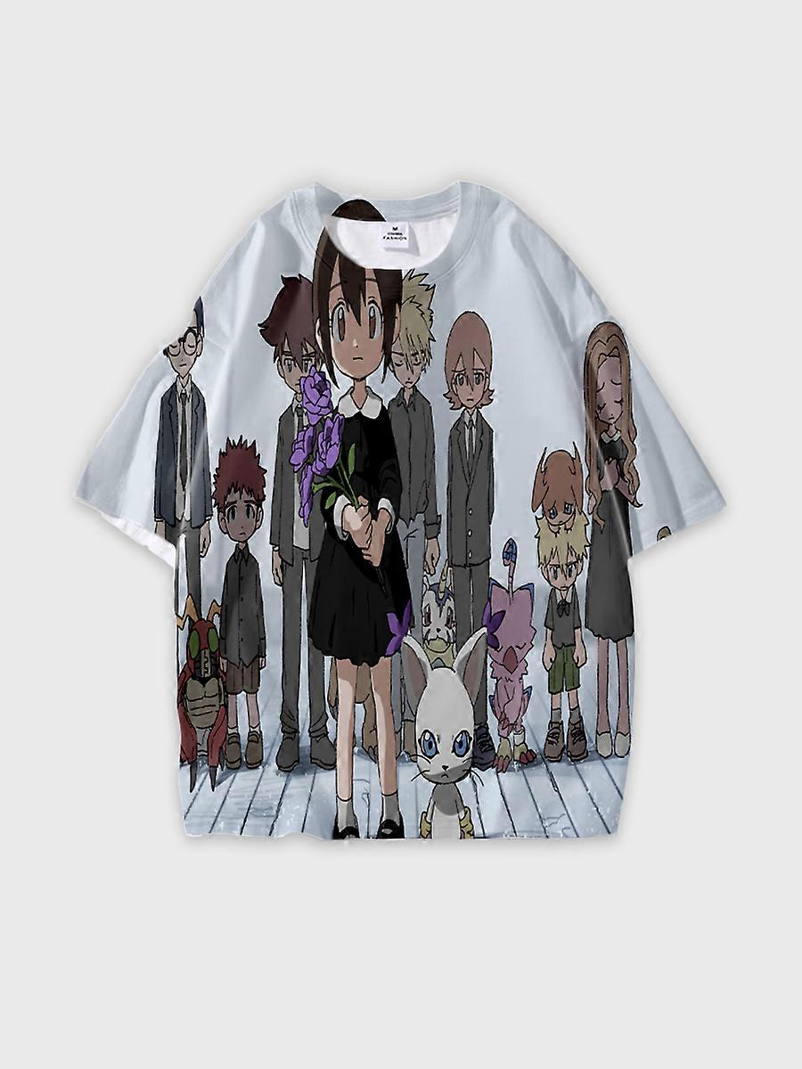 T-shirt col rond Cartoon Role Pattern ample manches courtes D2625