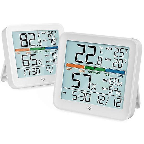 Indoor hygrometer thermometer digital humidity moisture meter temperature monitor with calibration LCD backlight (White)