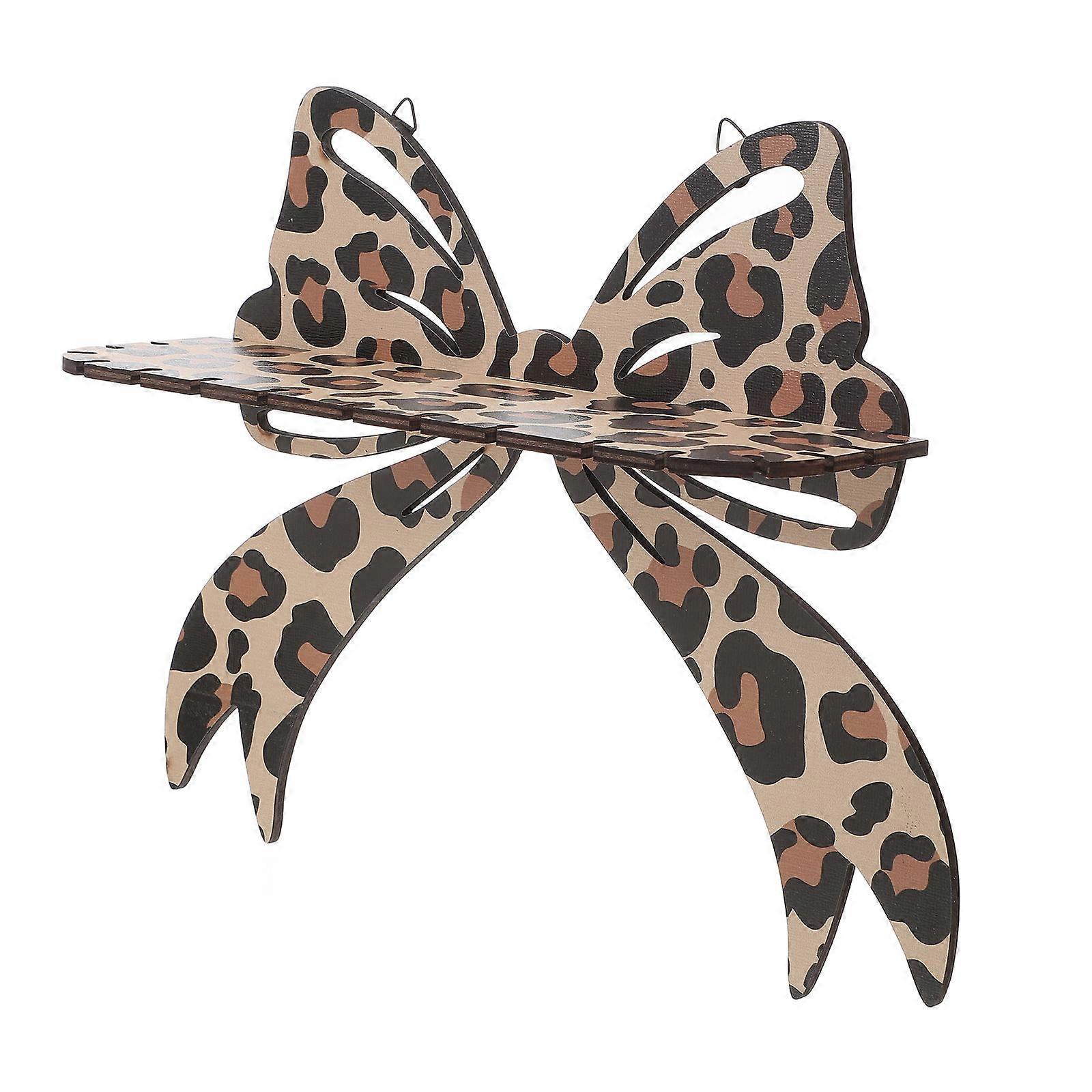Leopard Print Bow Shelf for Wall Storage Unique Design Wood Floating Shelf Multi Color for Home Decor 9.84x5.91x1.97 Inches