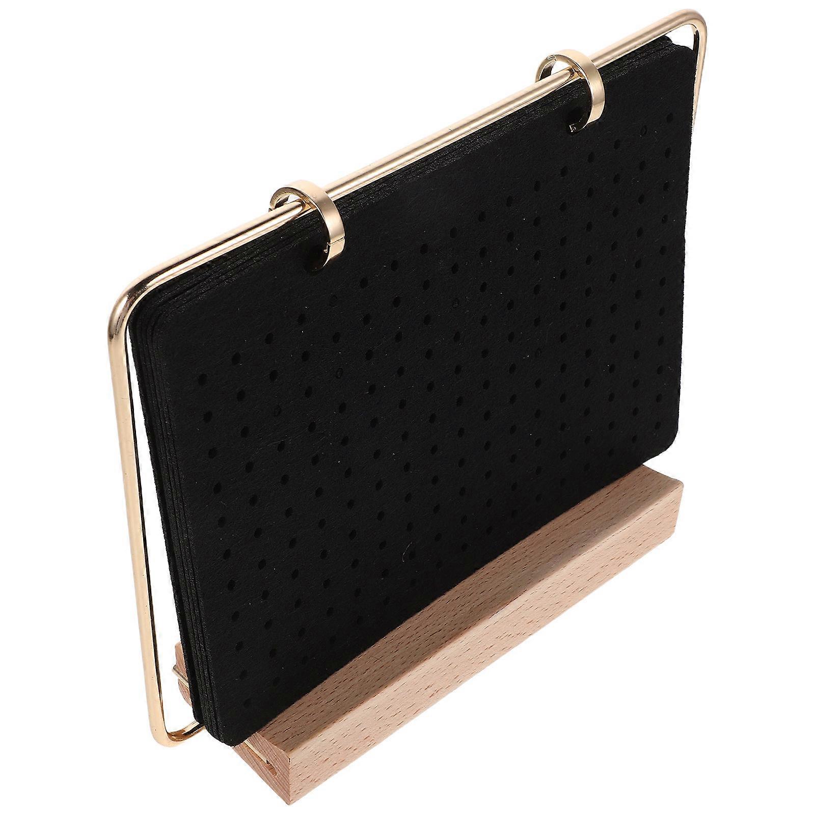 Felt Pin Organizer with Perforated Pages and Wooden Base – DIY Display Board for Enamel Pins, Brooches & Badges – Versatile Jewelry Storage and
