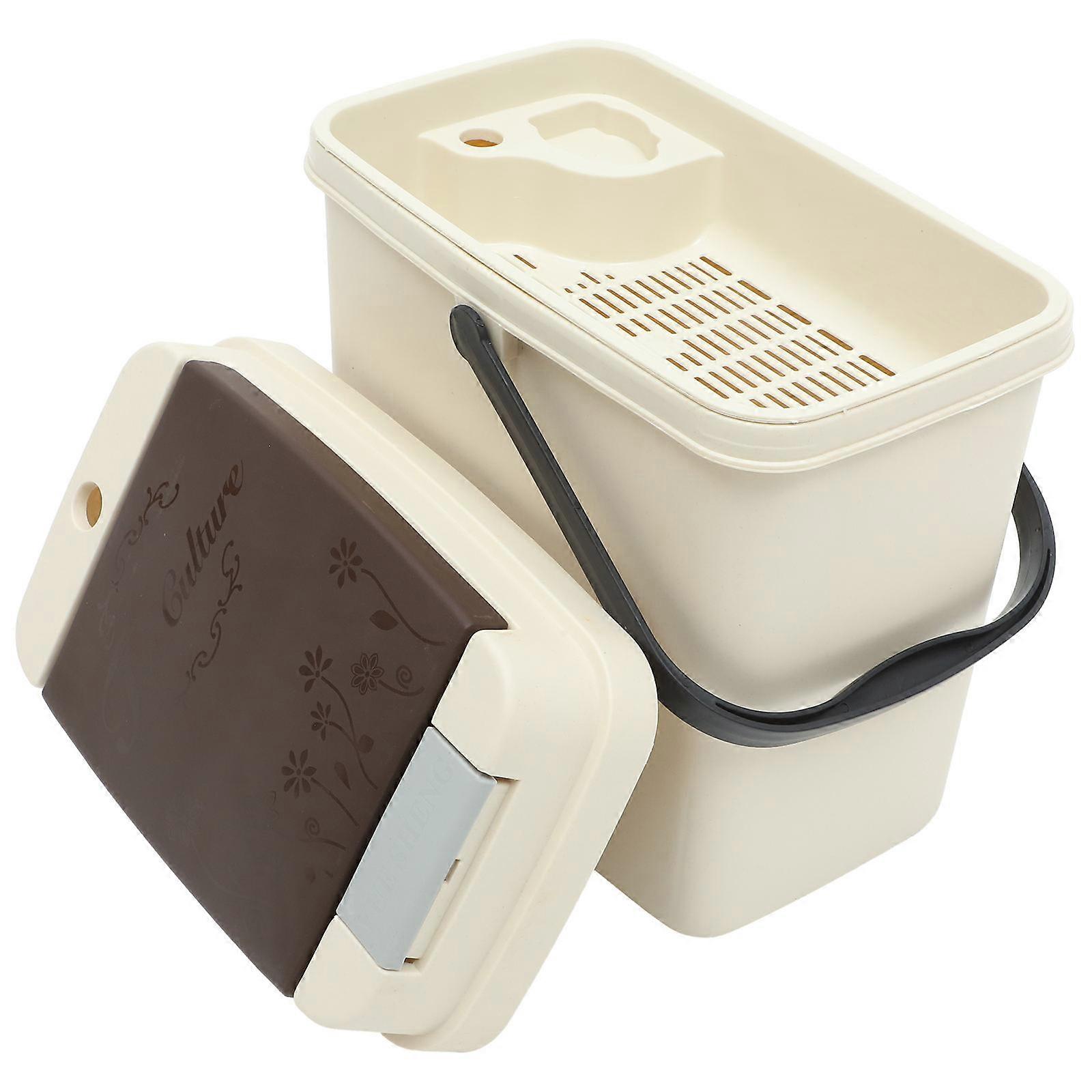 Plastic Trash Can Bedside Waste Button Use Material Beige 27x26cm 1Pack