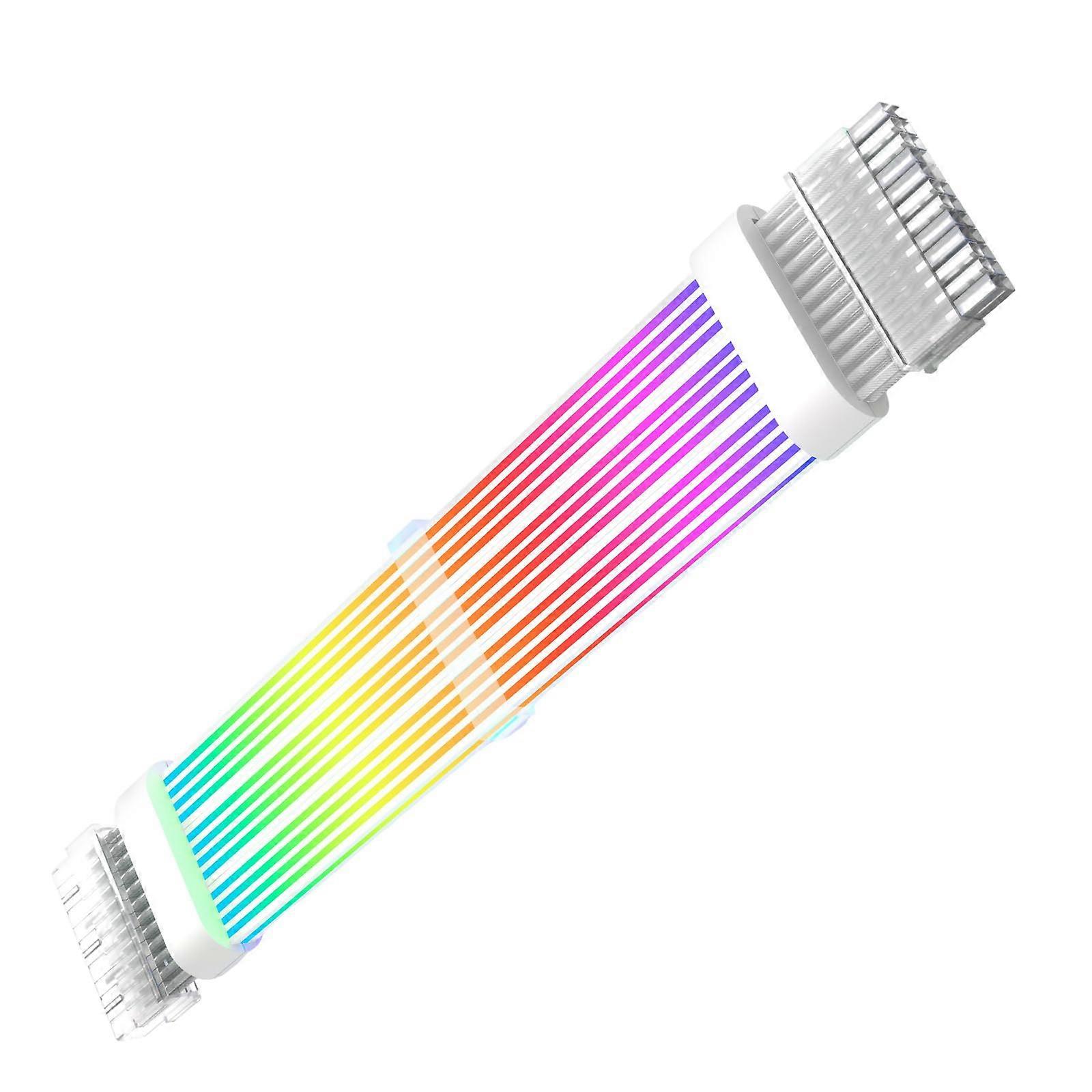 ARGB 24PIN Power Extension Cable with Dual Side Lighting for PC Case, Soft Silicone 5V 3Pin ARGB Sync for PC Case ARGB Extension Cable, White