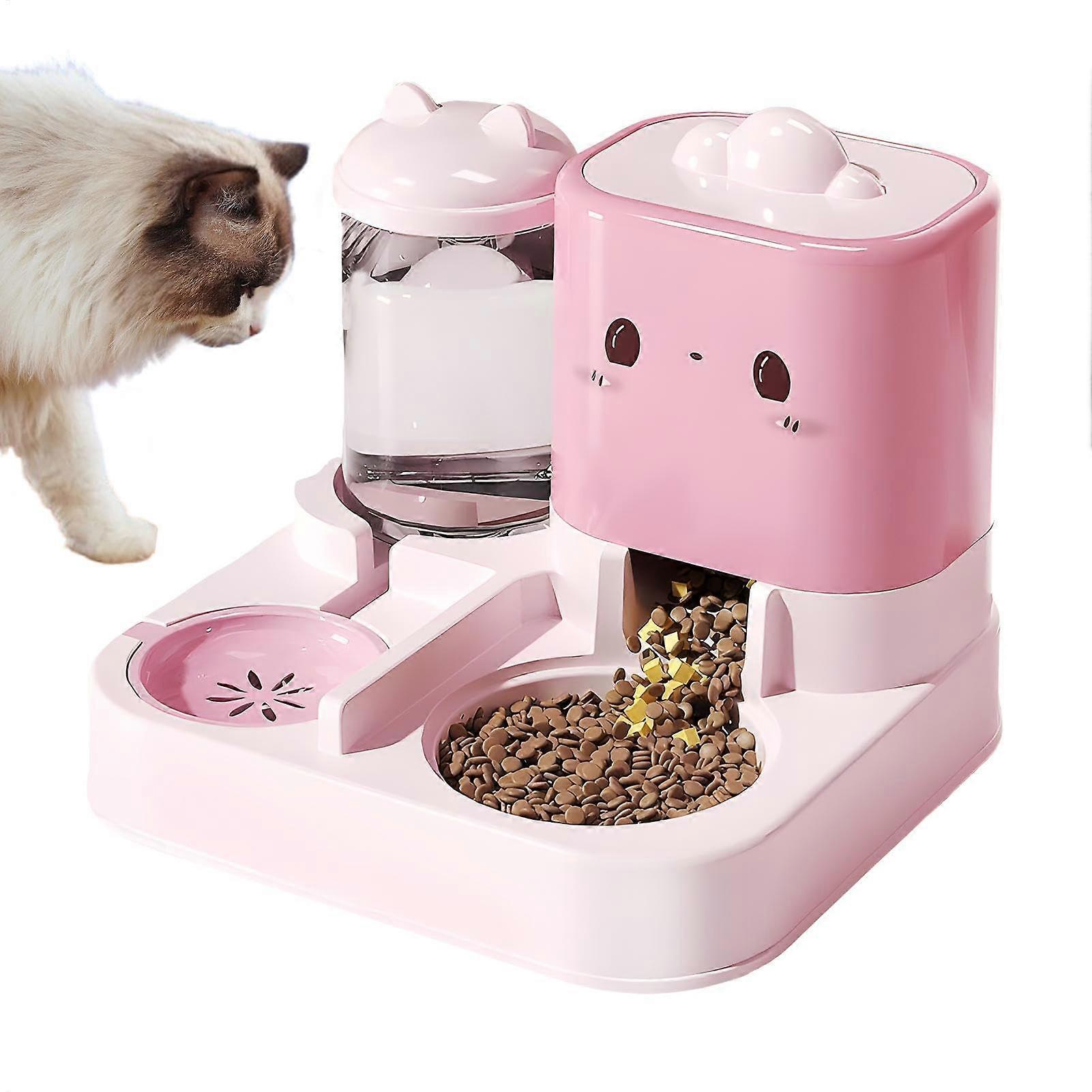 Automatic cat feeder, spacesaving food and water bowl – Largecapacity pet feeder for cats, dogs, puppies, kittens, rabbits, rose.