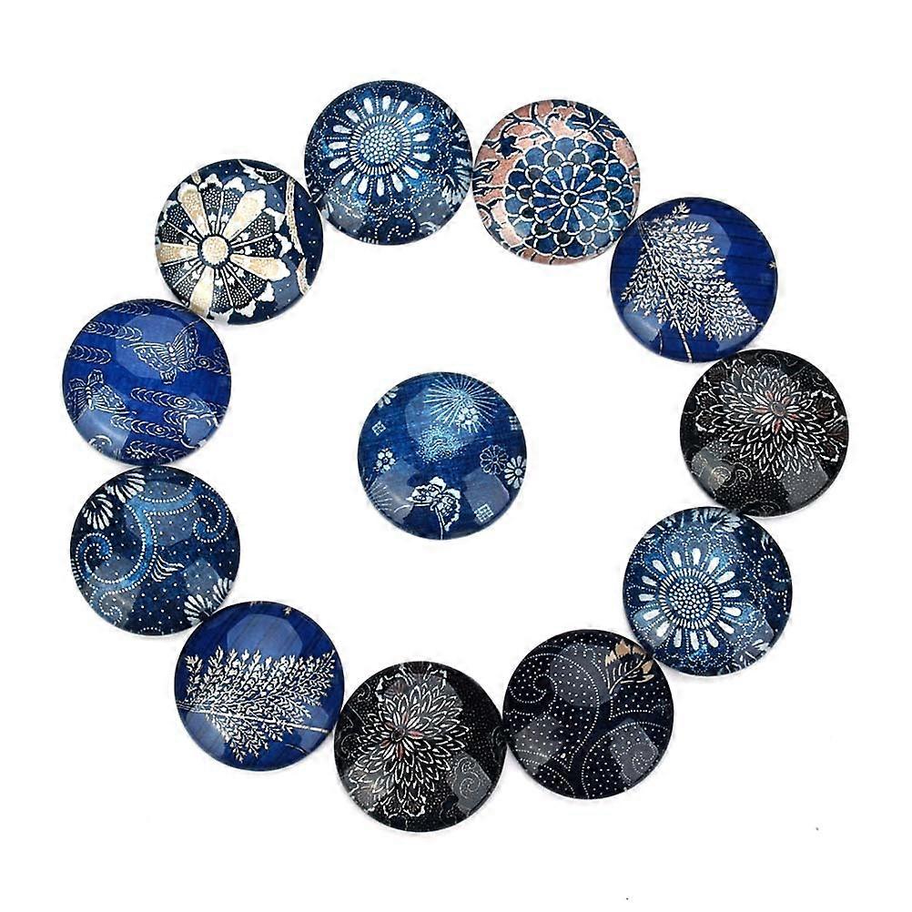 20Pcs DIY National Cloth Pattern Glass Interface Circular Jewelry Making Accessories Suitable For DIY Craft Projects In Blue Color
