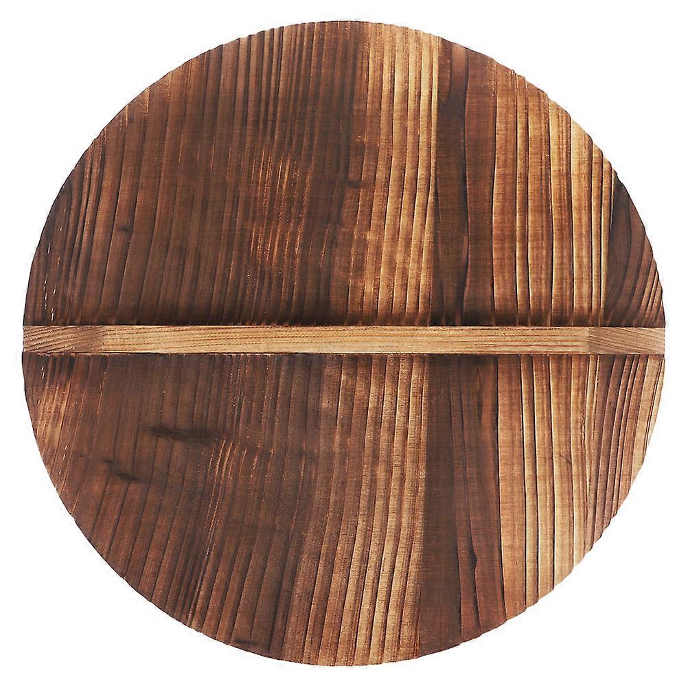Brown Wooden Wok Lid AntiOverflow Pot Cover for Home Use Large Handle 24cm