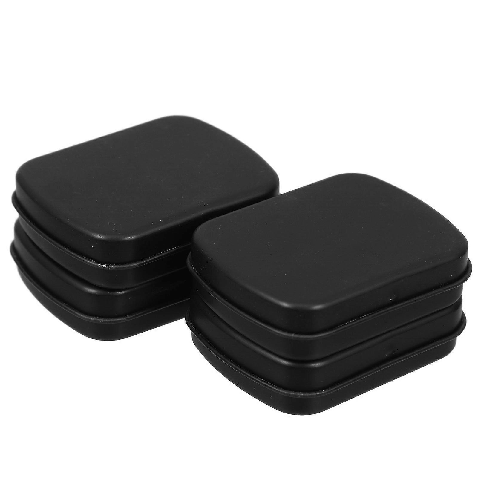 4pcs Small Metal Hinged Tin Boxes Mini Rectangle Empty Storage Tins with Lid for Jewelry Candies and Crafts Portable Organizer Black