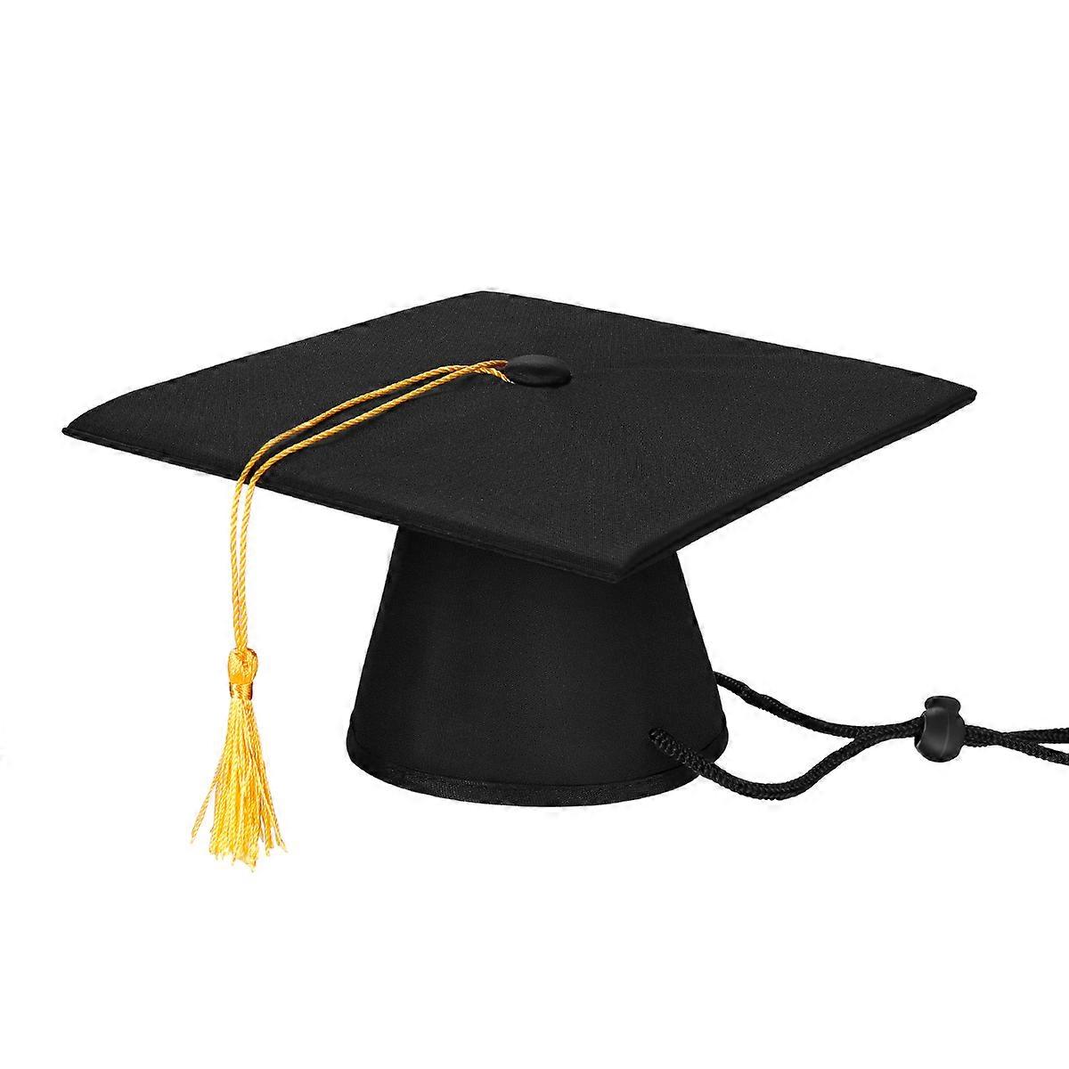 Black Pet Graduation Cap with Yellow Tassel for Dog Decoration Made of Soft Cotton, One Size Fits Most