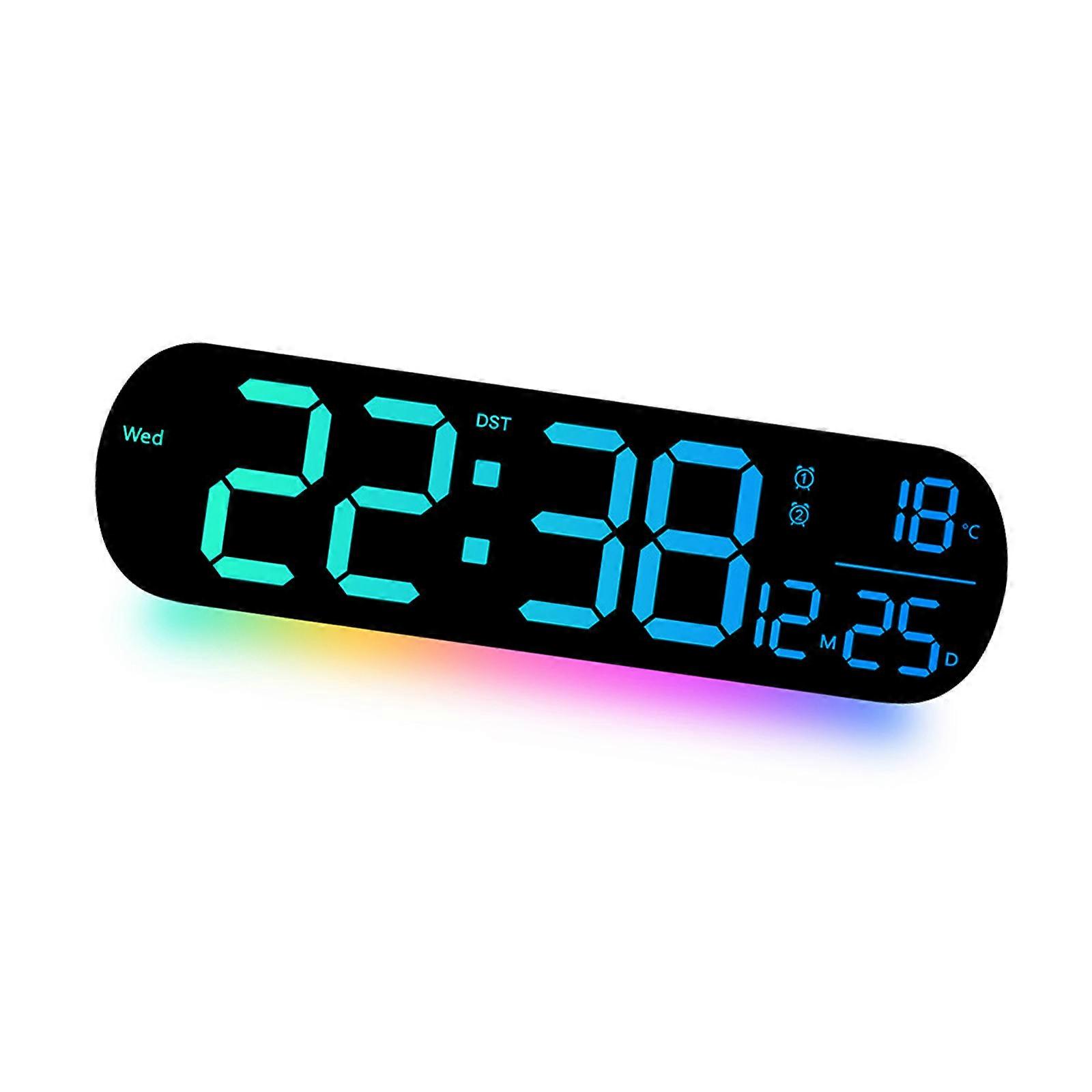 Orologio da parete a LED da 13 pollici con display di data e temperatura, timer di allarme, conto alla rovescia, telecomando, luminosità regolabile per casa e ufficio, multicolore