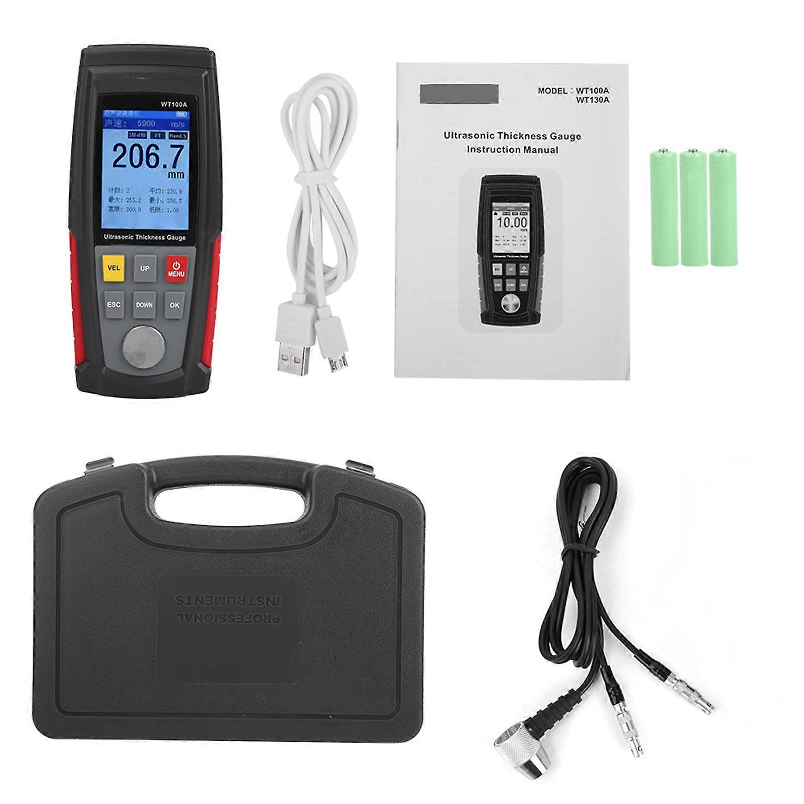 WT100A High Precision Digital Ultrasonic Thickness Gauge Meter Tester USB Charging