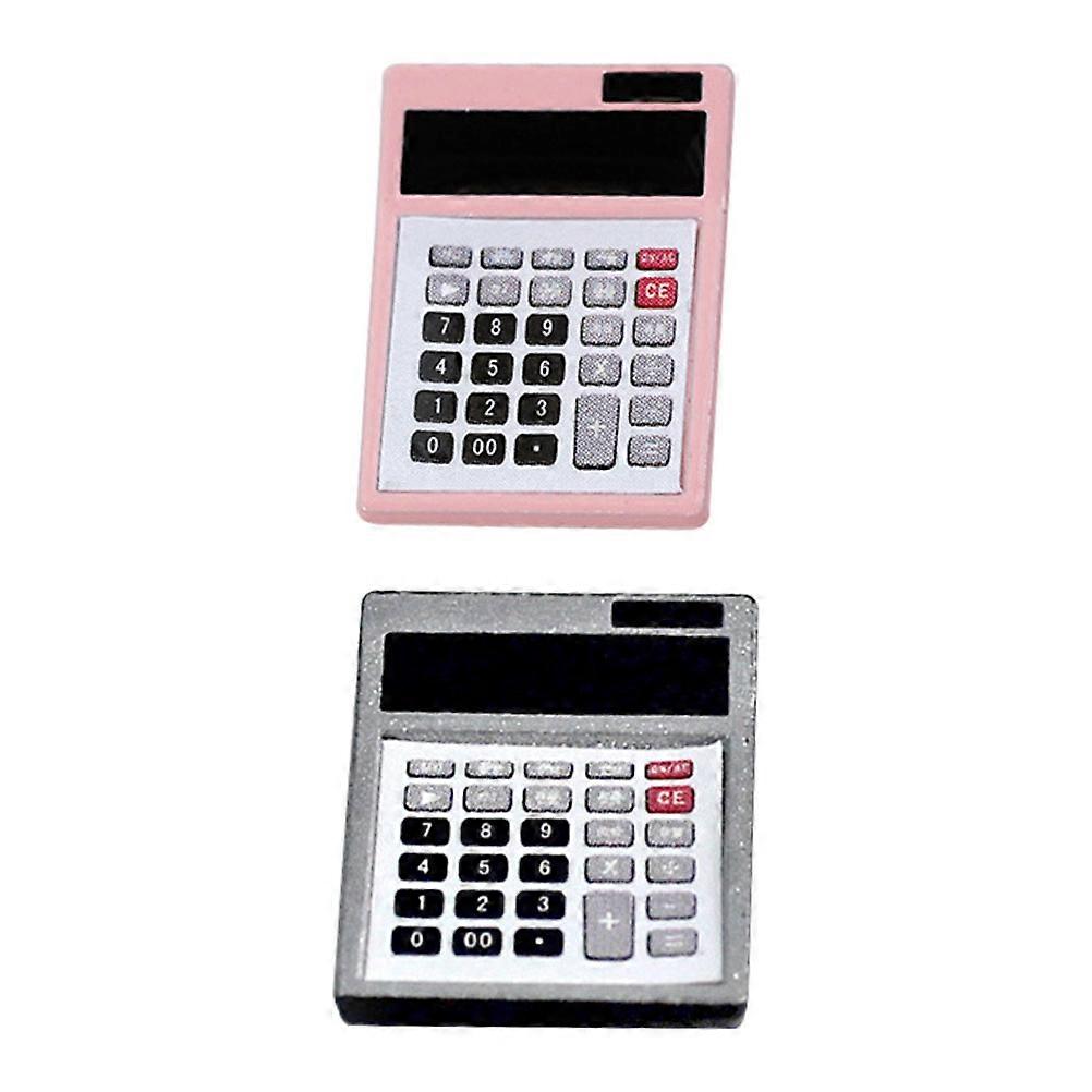 2 Pcs Alloy Calculator Model Decor Doll House Mini Calculator Mini House Decor Set