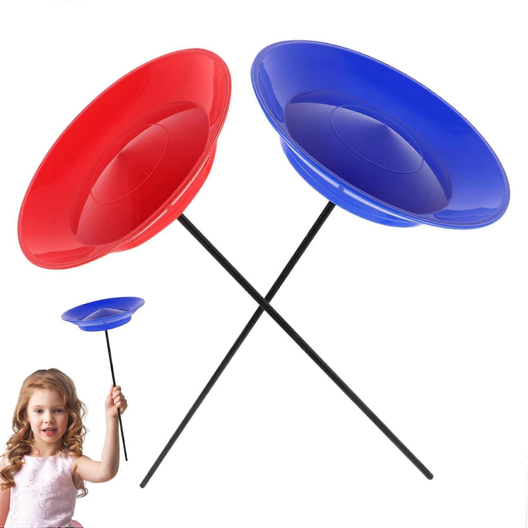 2 Sets Spinning Plate with Sticks Fun Plastic Rotating Plate Juggling Sticks for Entertainment Educational Toy and Circus Skills, Random Color