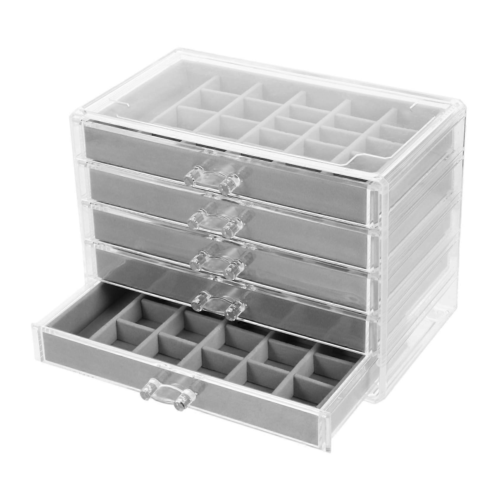 Jewellery Display for Sellers Storage Tray for Jewellery Made of Acrylic with 5 Drawers Earring Box Organiser Gray