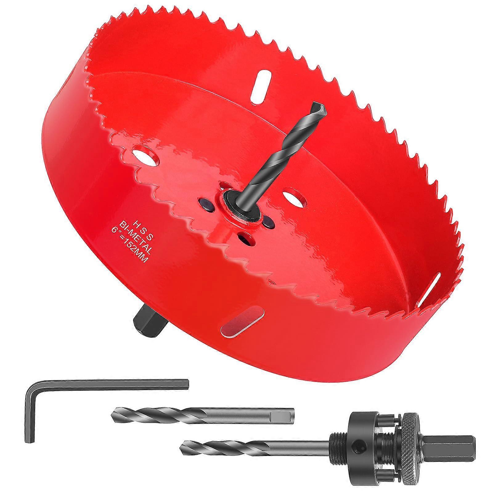 15.2 cm Hole Saw HSS Bi-Metal - 152 Mm Diameter, Smooth Flat Edge, Fast Chip Removal, Hole Saw Set For Cornhole