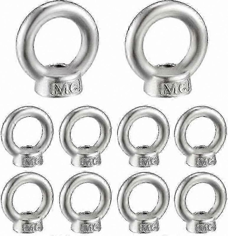 10-Pack M6 Eye Nuts, 304 Stainless Steel Threaded Lifting Ring Nuts for Accessories
