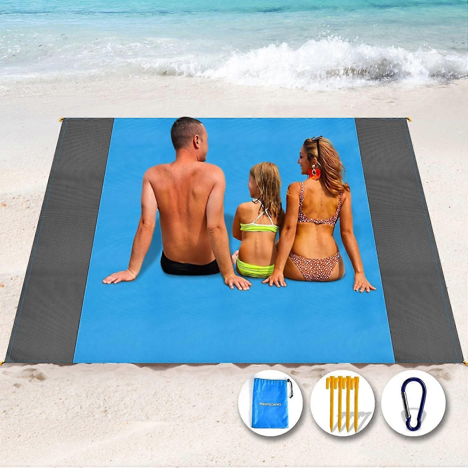 Beach Mat 210x200cm Large Compact Waterproof Sandproof Beach Mat (Blue)
