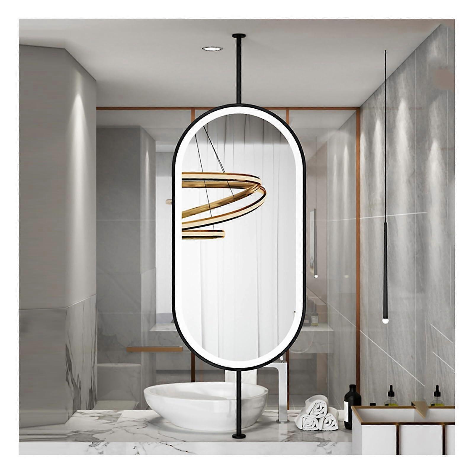 Ceiling Mounted Round Mirror  Touch Button Vanity  Shaving Mirror Clear Practical Design (Black 50x80cm) for Bathroom Makeup  Grooming