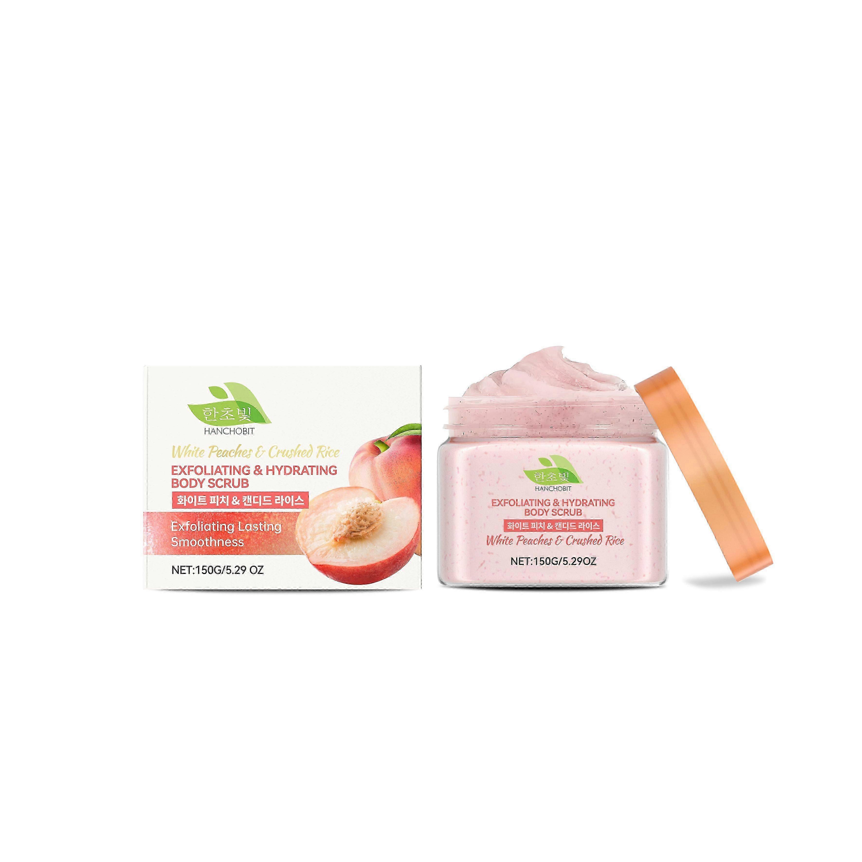 HANCHOBIT white peach rice crushed body scrub gently cleanses and brightens skin tone, leaving the skin smooth and supple