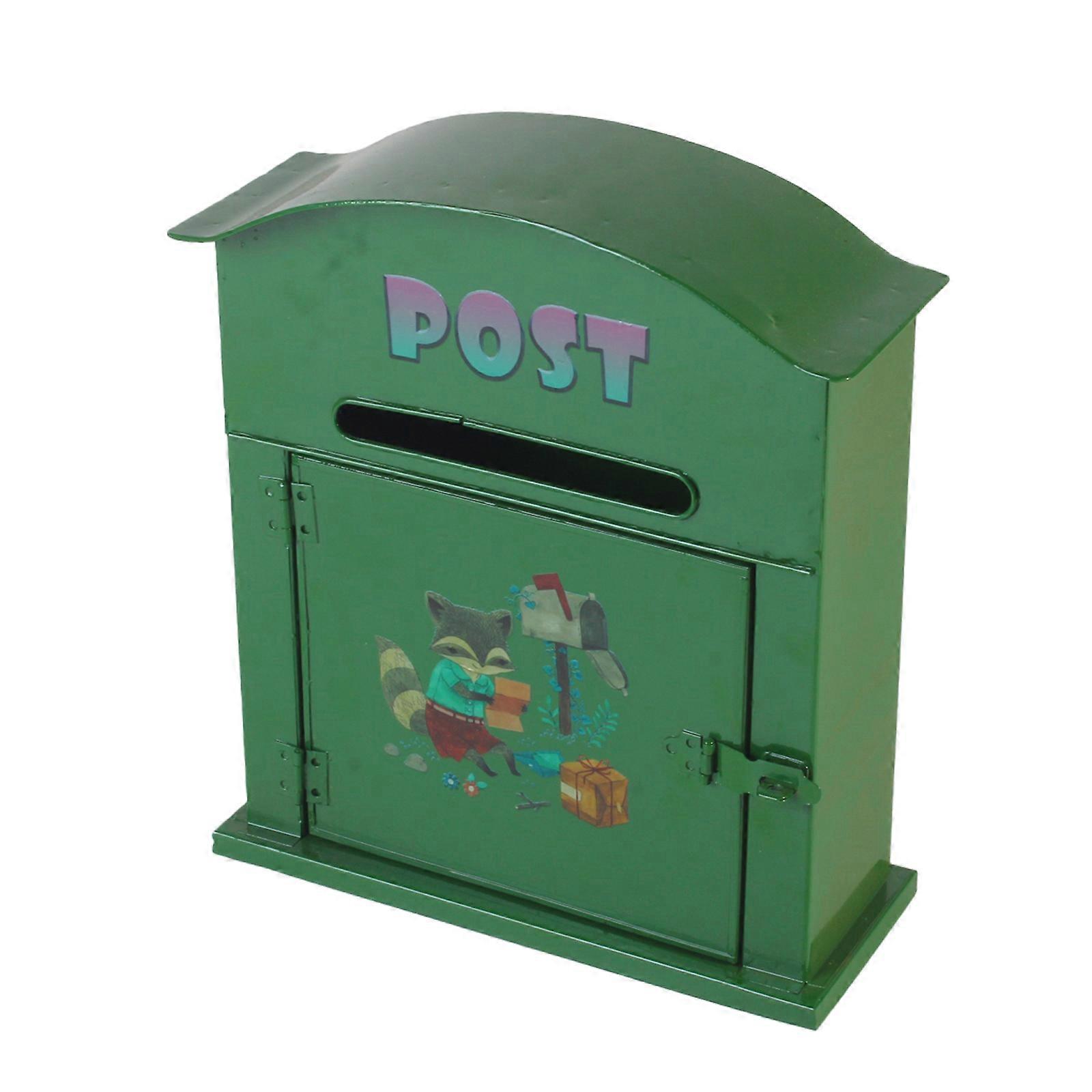 Decorative Wall Mounted Iron Mailbox Green Foxes Artwork For Outdoor Spaces Durability Weather Resistant Mail Box Multicolor