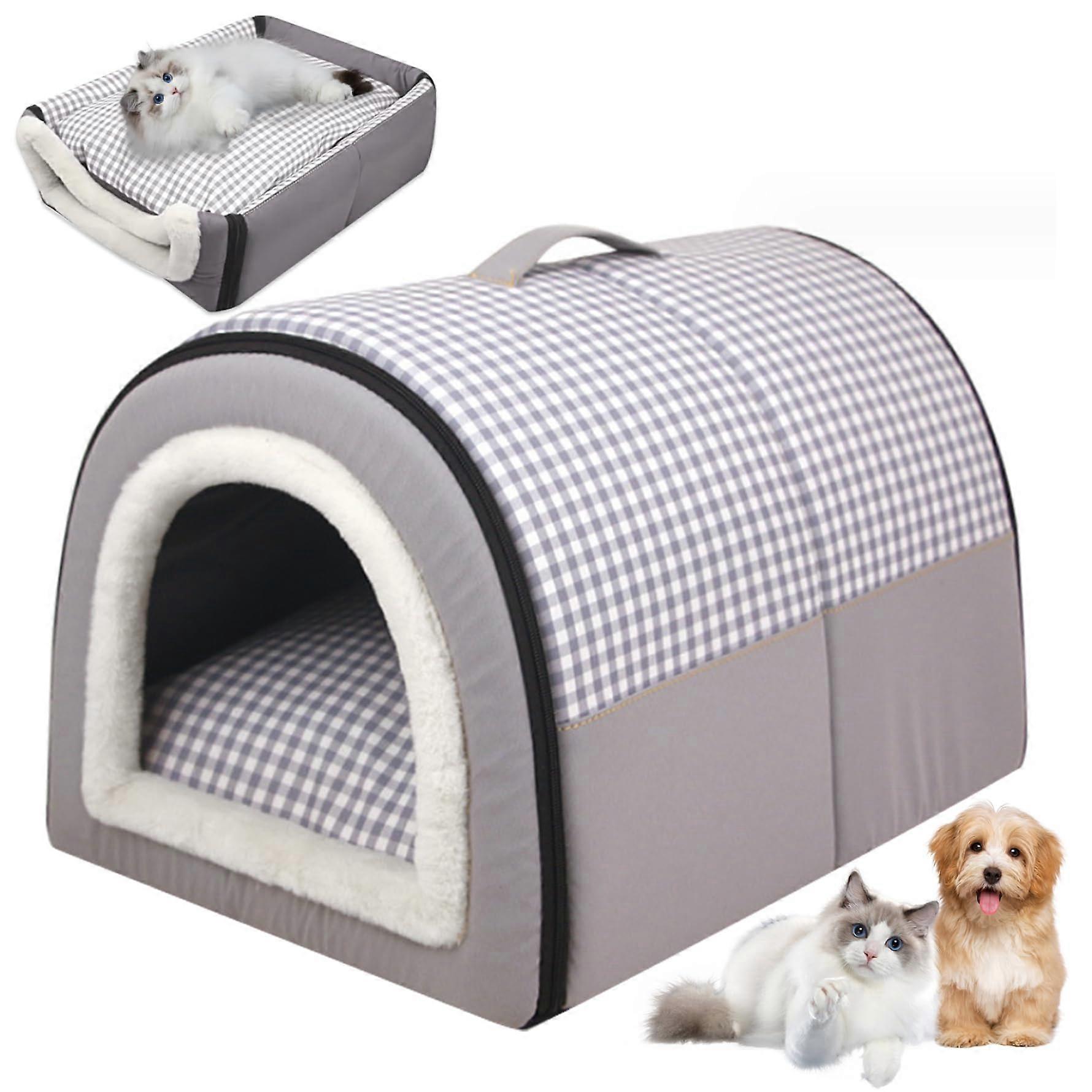 Cat Bed 2In1 Foldable Cat Bed And Dog House With Removable Cushion NonSlip Waterproof Washable Warm Cat Cave