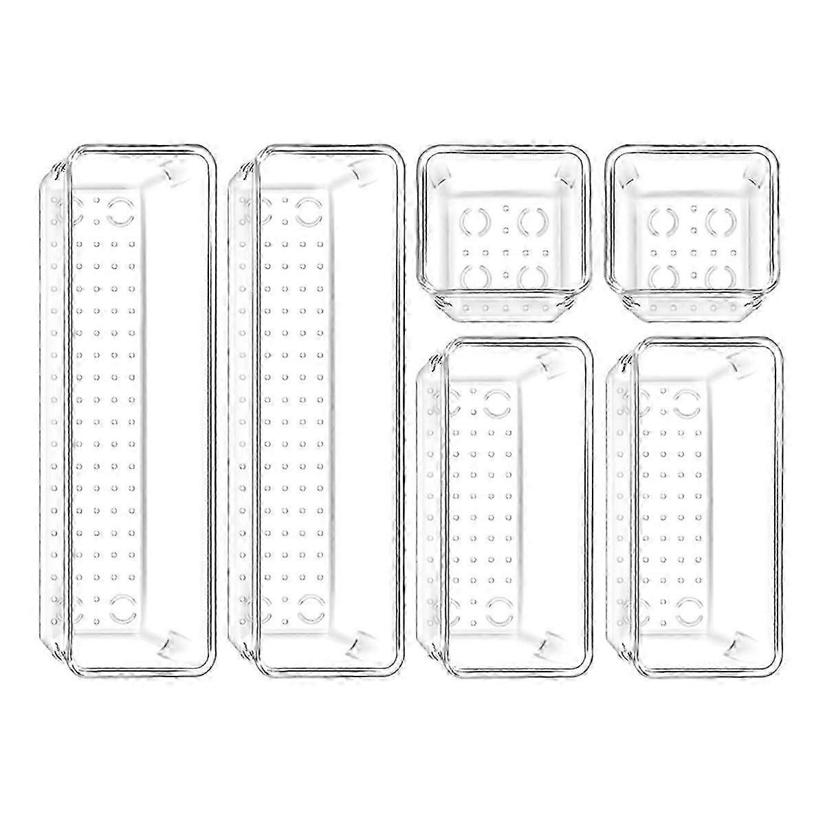 6pcs Plastic Drawer Organizers, 3 Sizes Transparent