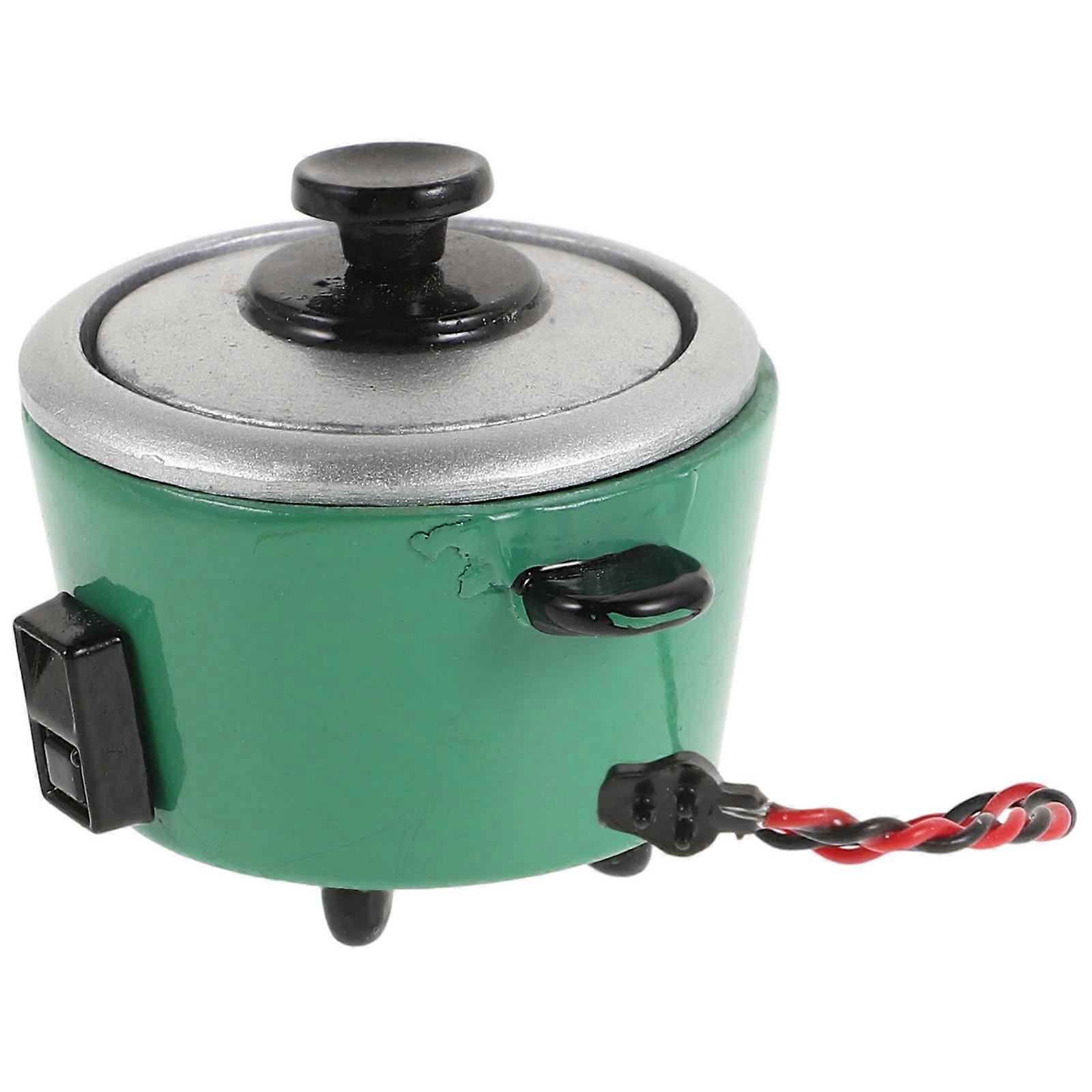 Mini Rice Cooker Toy for Kids Pretend Play Kitchen Set in Green Alloy for Decor
